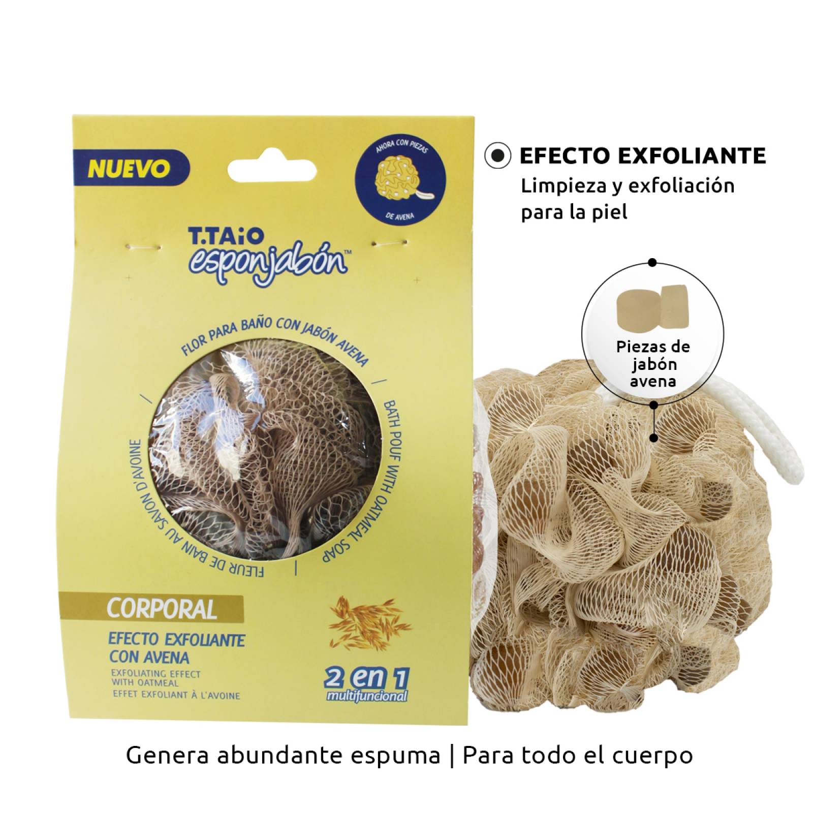 T.Taio Flor de Baño Esponjabon Avena Exfoliante con trocitos de jabón