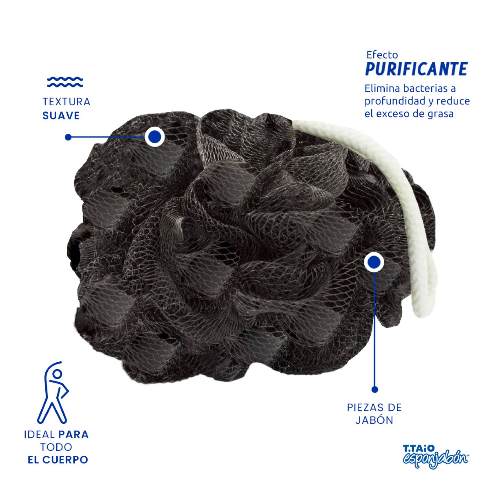T.Taio Flor de Baño Esponjabon Carbón Activado Purificante con trocitos de jabón