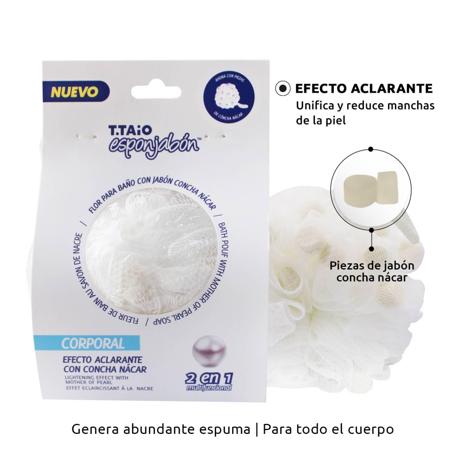 T.Taio Sixpack Flor de Baño Esponjabon Concha Nacar Aclarante con trocitos de jabón