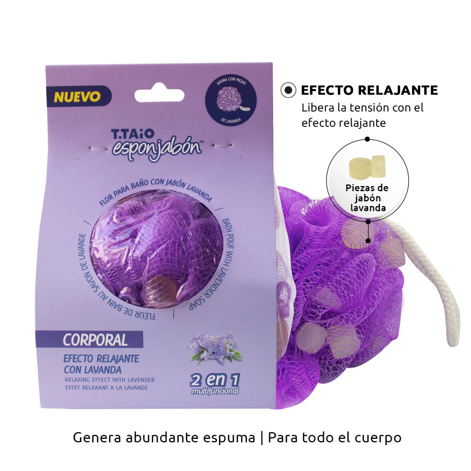 T.Taio Flor de Baño Esponjabon Lavanda Relajante con trocitos de jabón