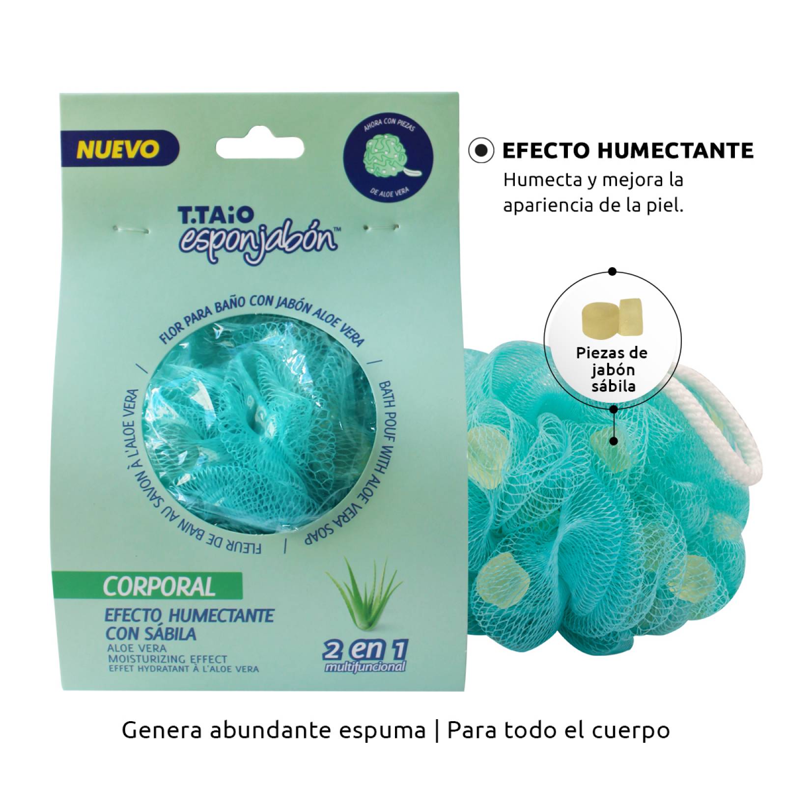 T.Taio Sixpack Flor de Baño Esponjabon Sabila Humectante con trocitos de jabón