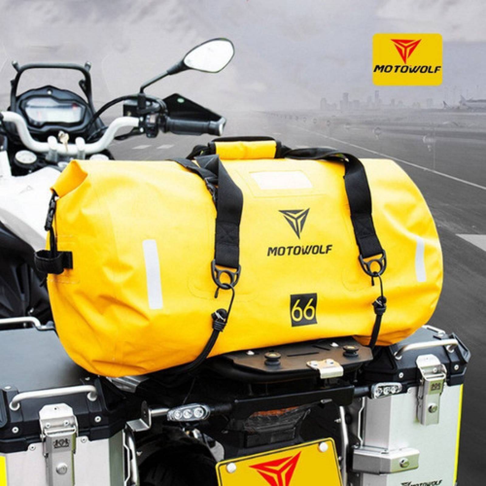Bolsa Moto Impermeable 66lt Maleta Mochila Equipaje Moto color amarillo