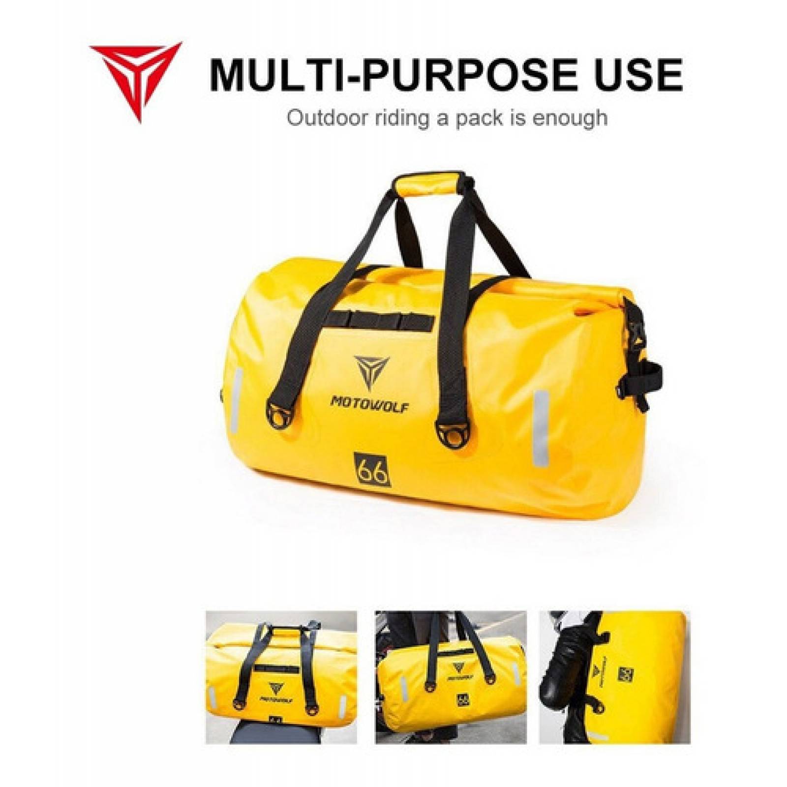 Bolsa Moto Impermeable 66lt Maleta Mochila Equipaje Moto color amarillo