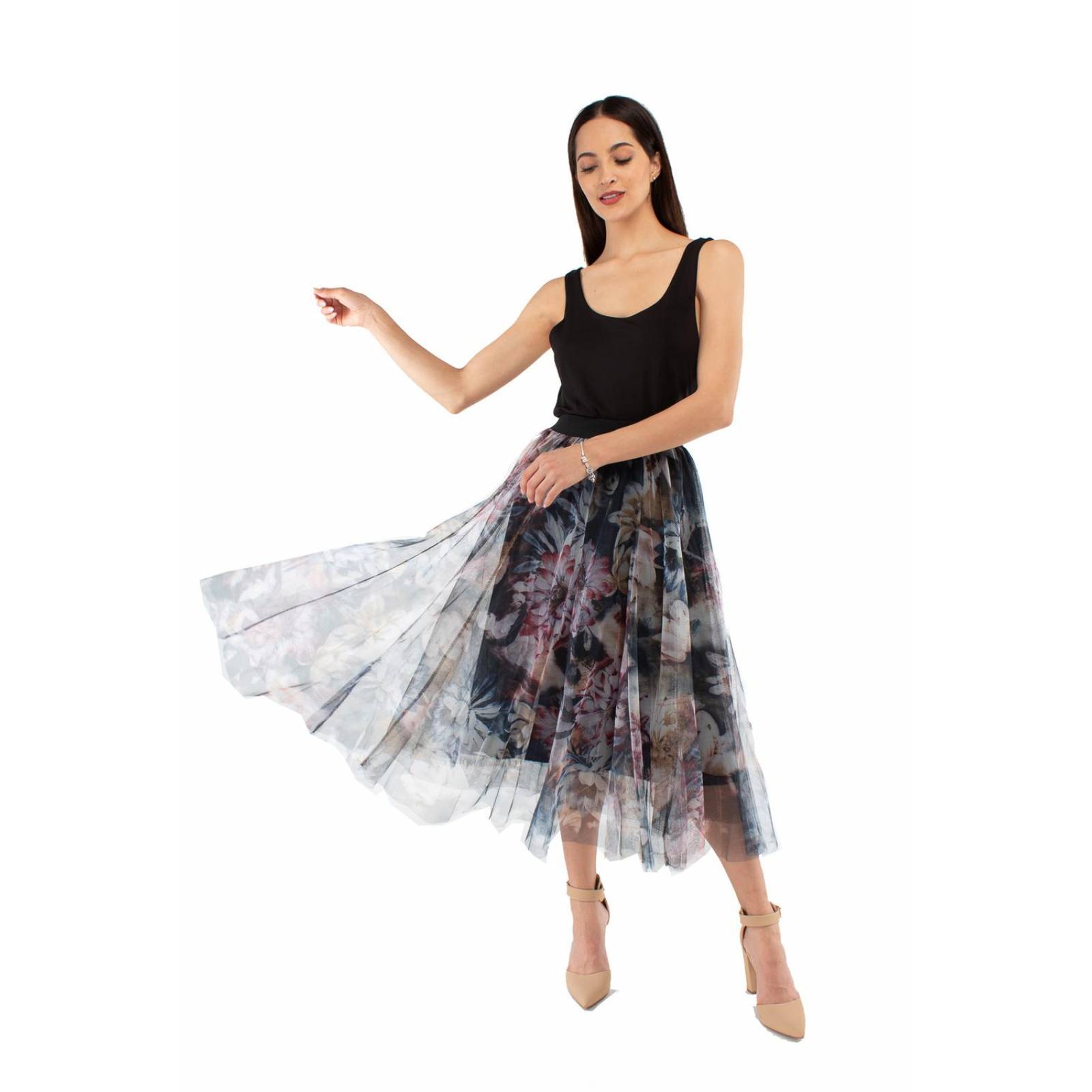 Falda tul negra con flores AMAD para dama 