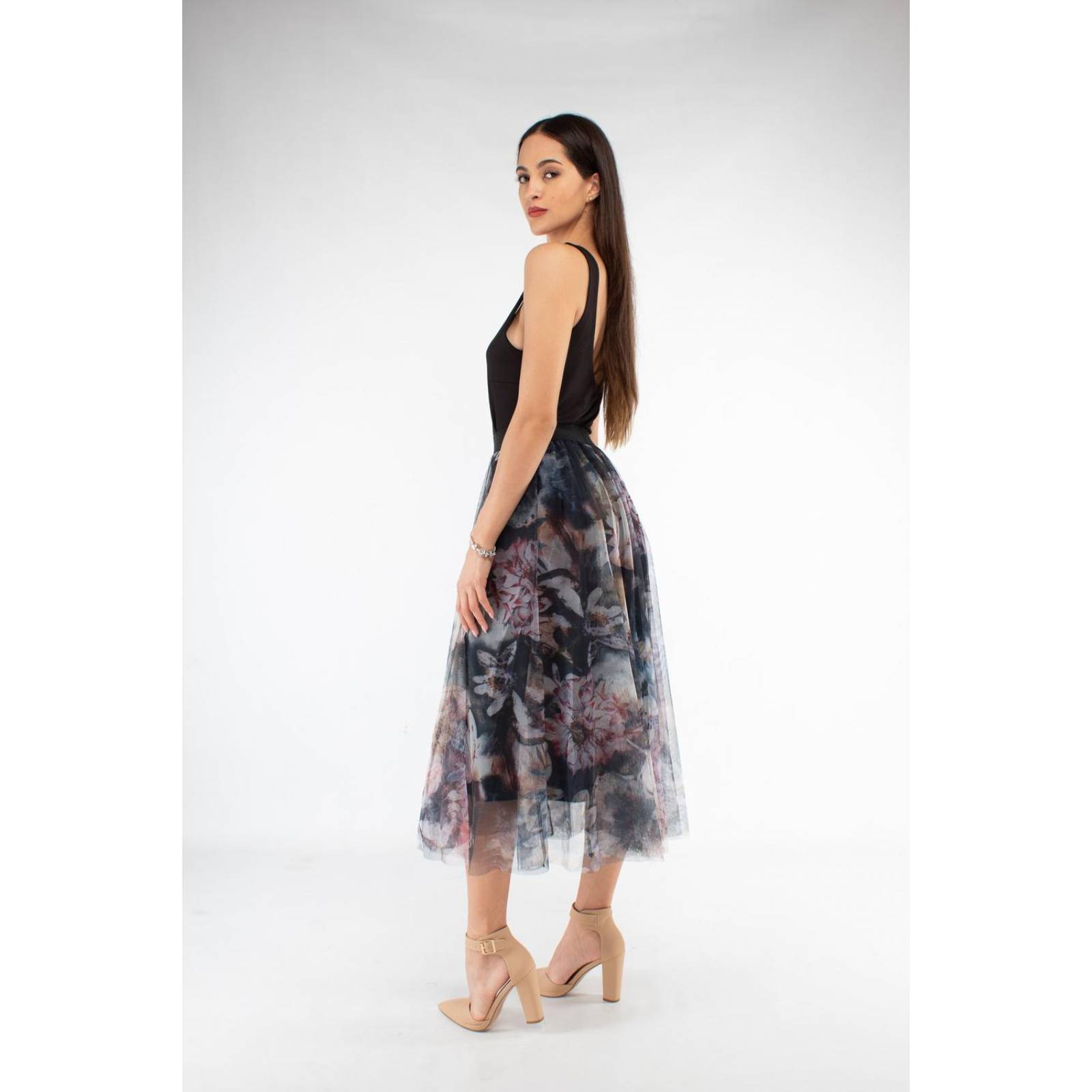 Falda tul negra con flores AMAD para dama 