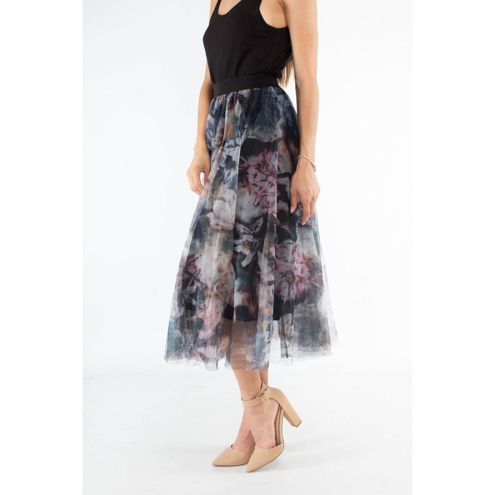 Falda tul negra con flores AMAD para dama 