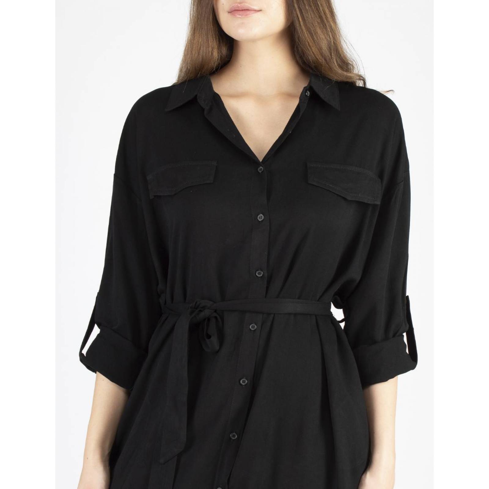 Vestido midi camisero negro AMAD para dama