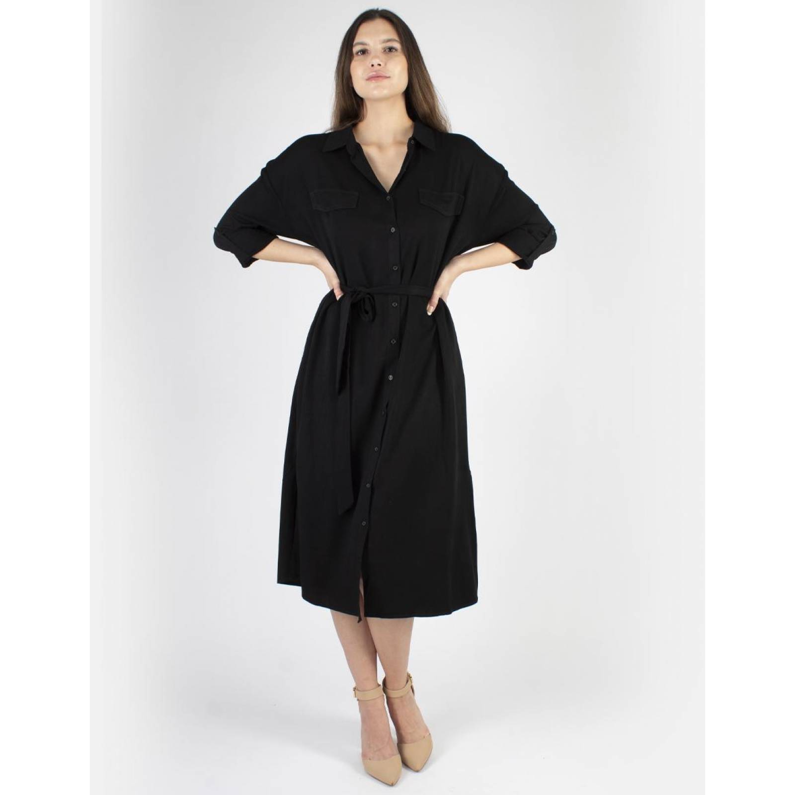 Vestido midi camisero negro AMAD para dama