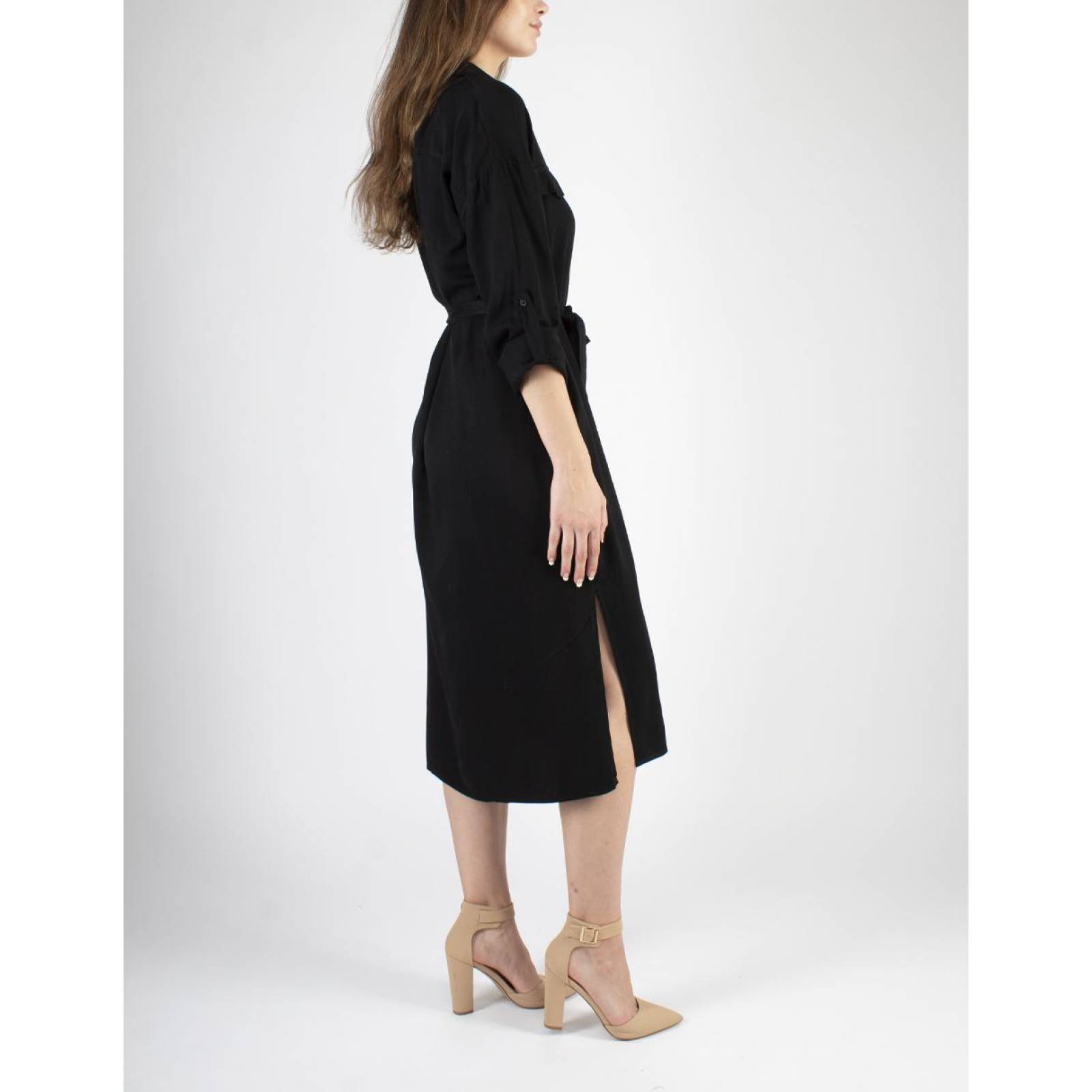 Vestido midi camisero negro AMAD para dama