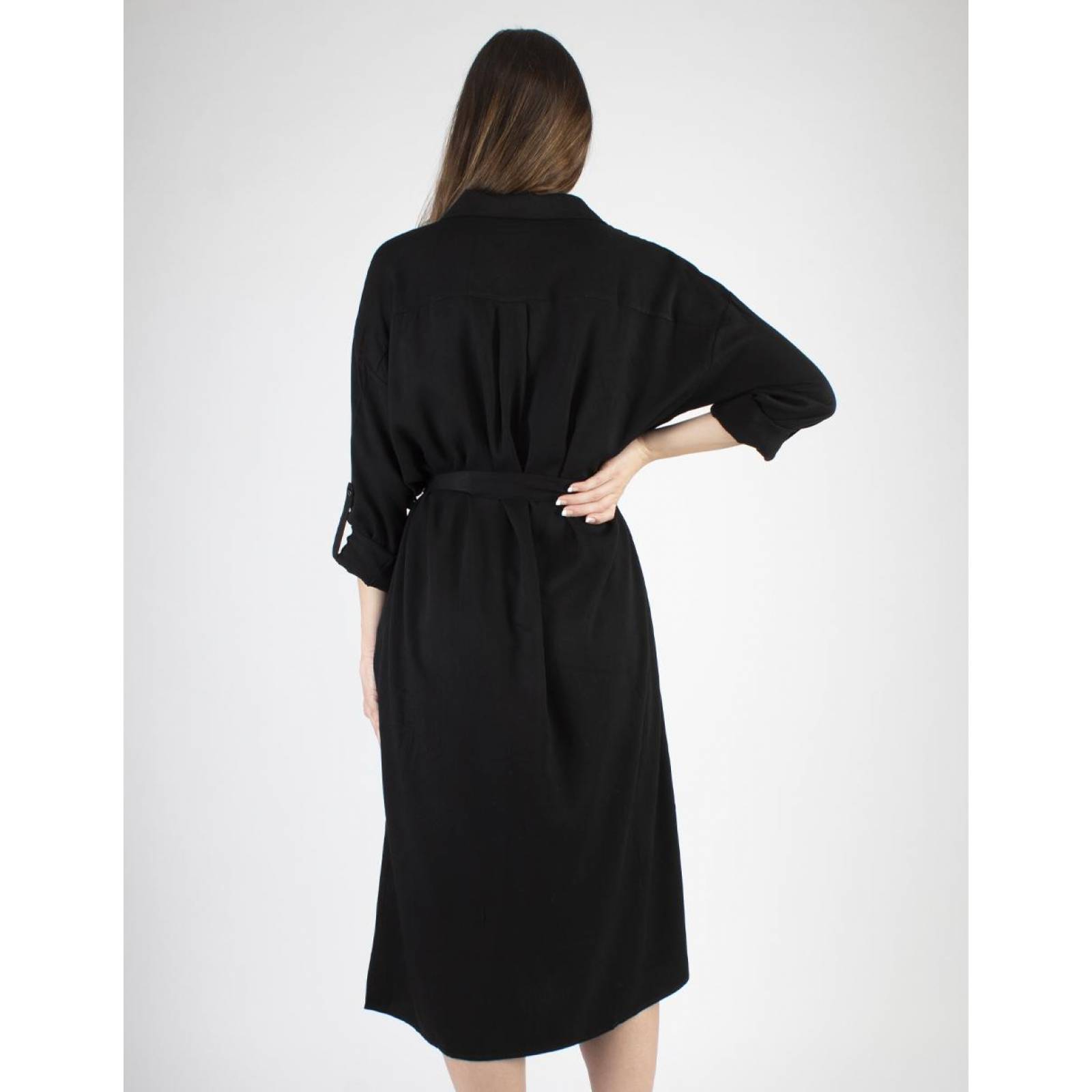 Vestido midi camisero negro AMAD para dama
