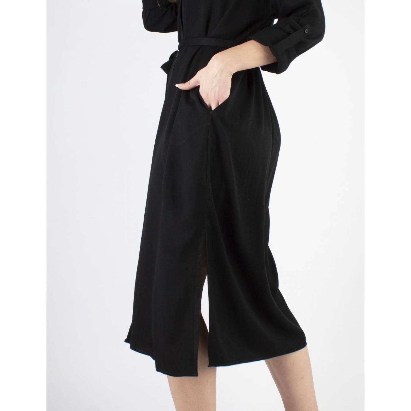 Vestido midi camisero negro AMAD para dama