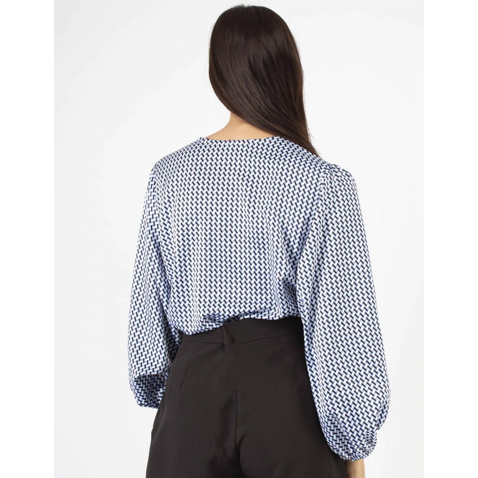 Blusa cuello V manga bomba retro AMAD para dama 