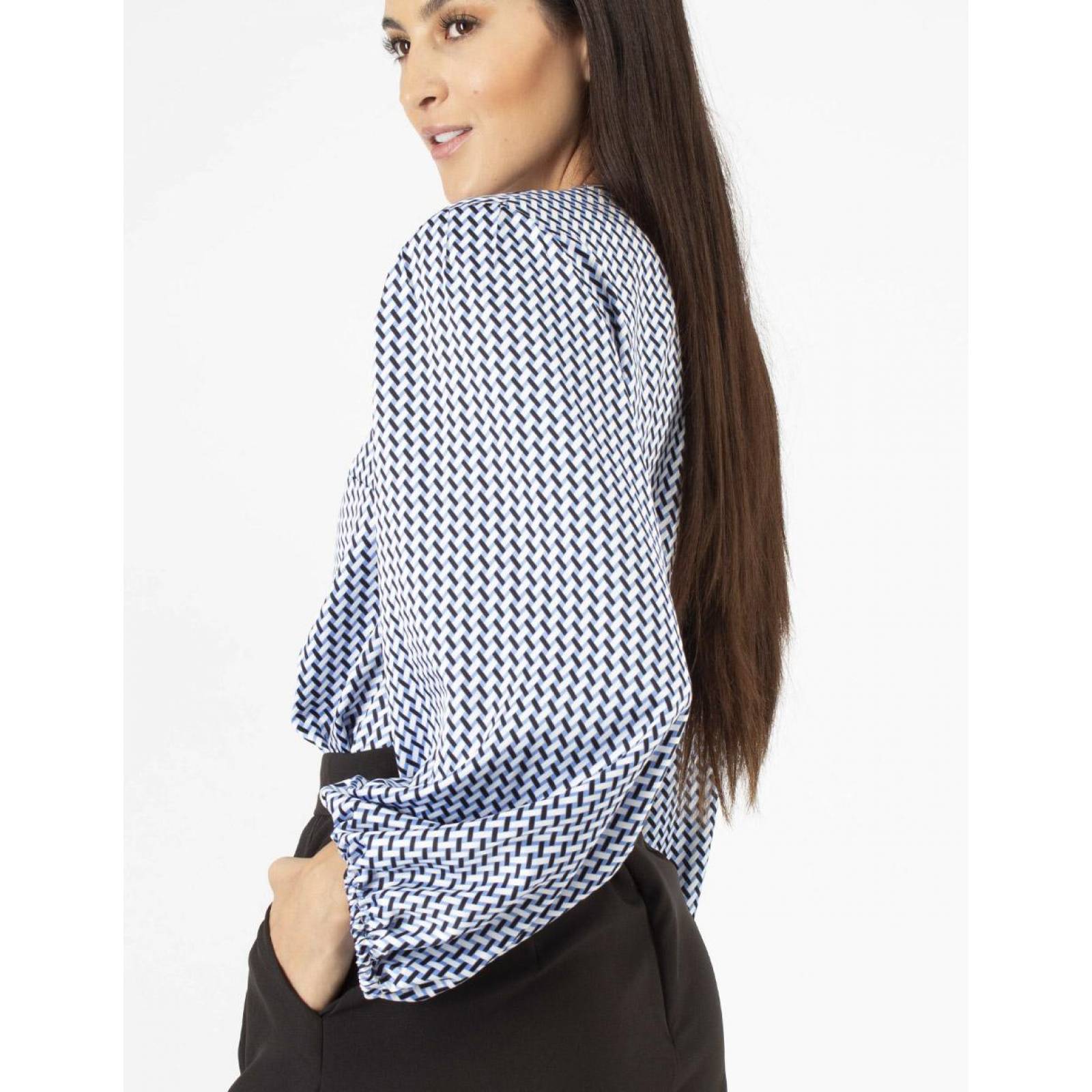 Blusa cuello V manga bomba retro AMAD para dama 