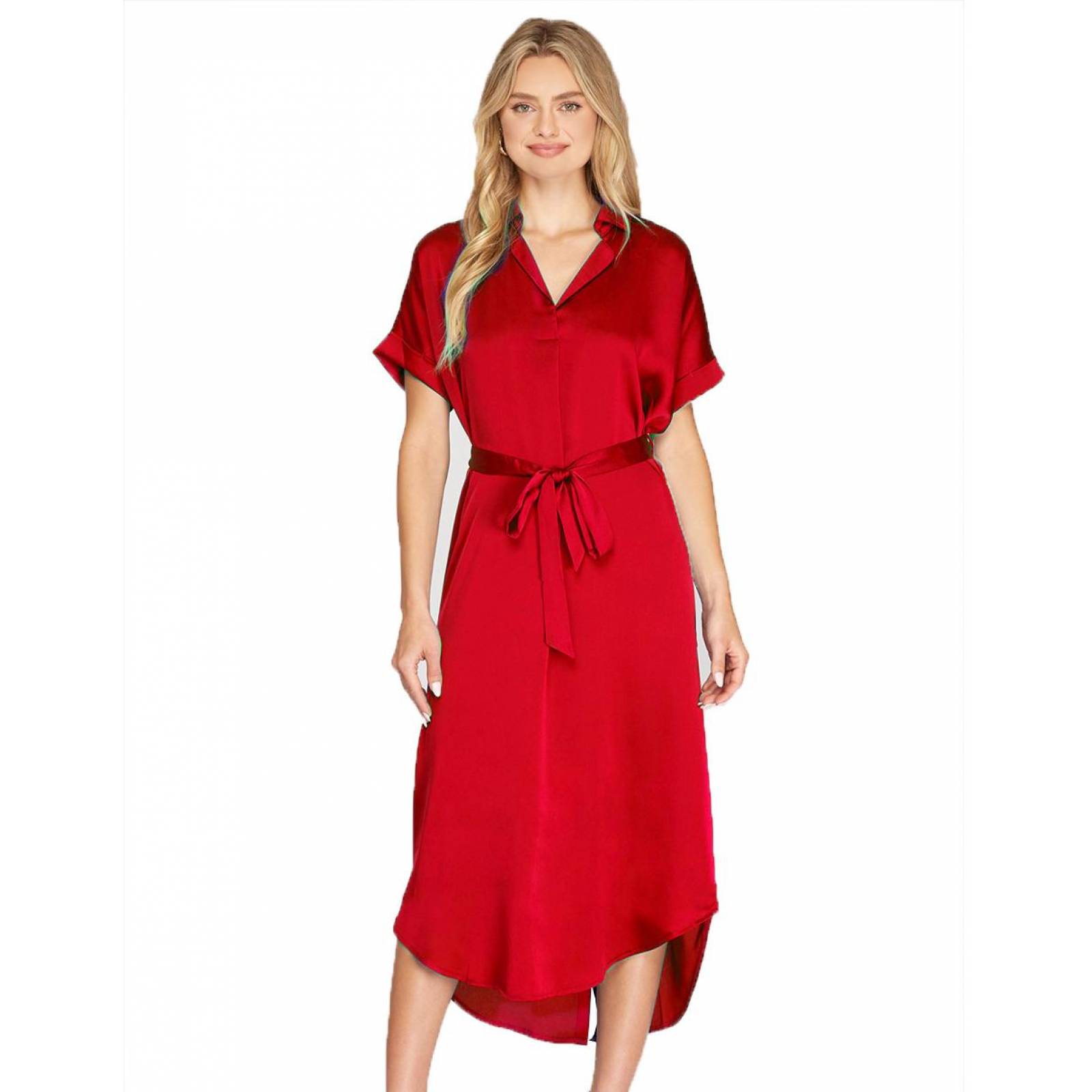 Vestido camisero satinado AMAD para mujer 