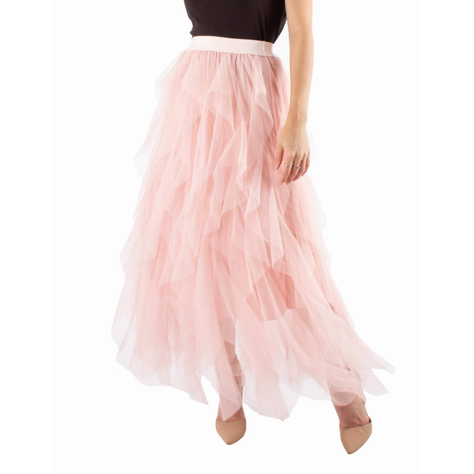 Falda maxi con olanes de tul