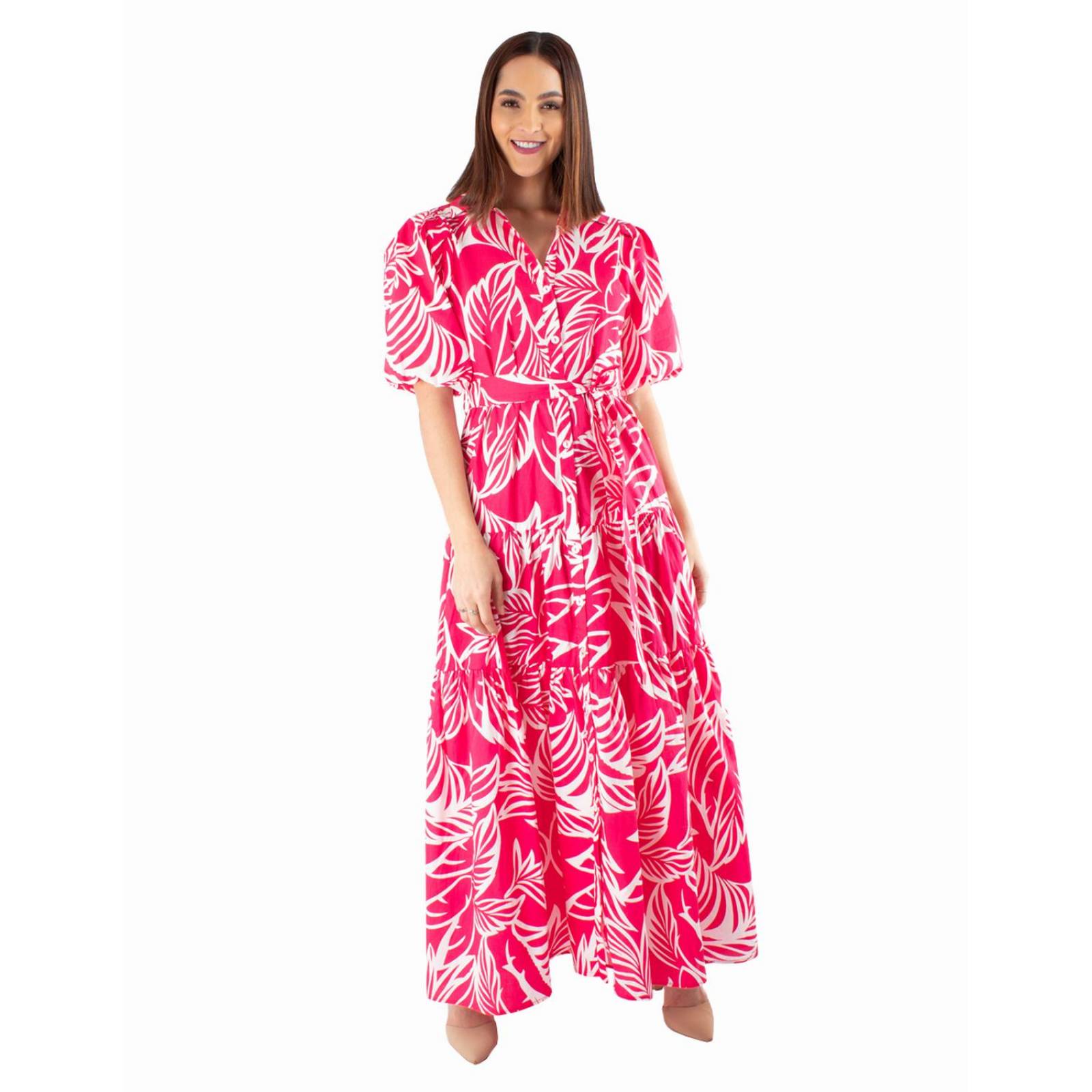 Vestido camisero de algodón, con manga bomba 