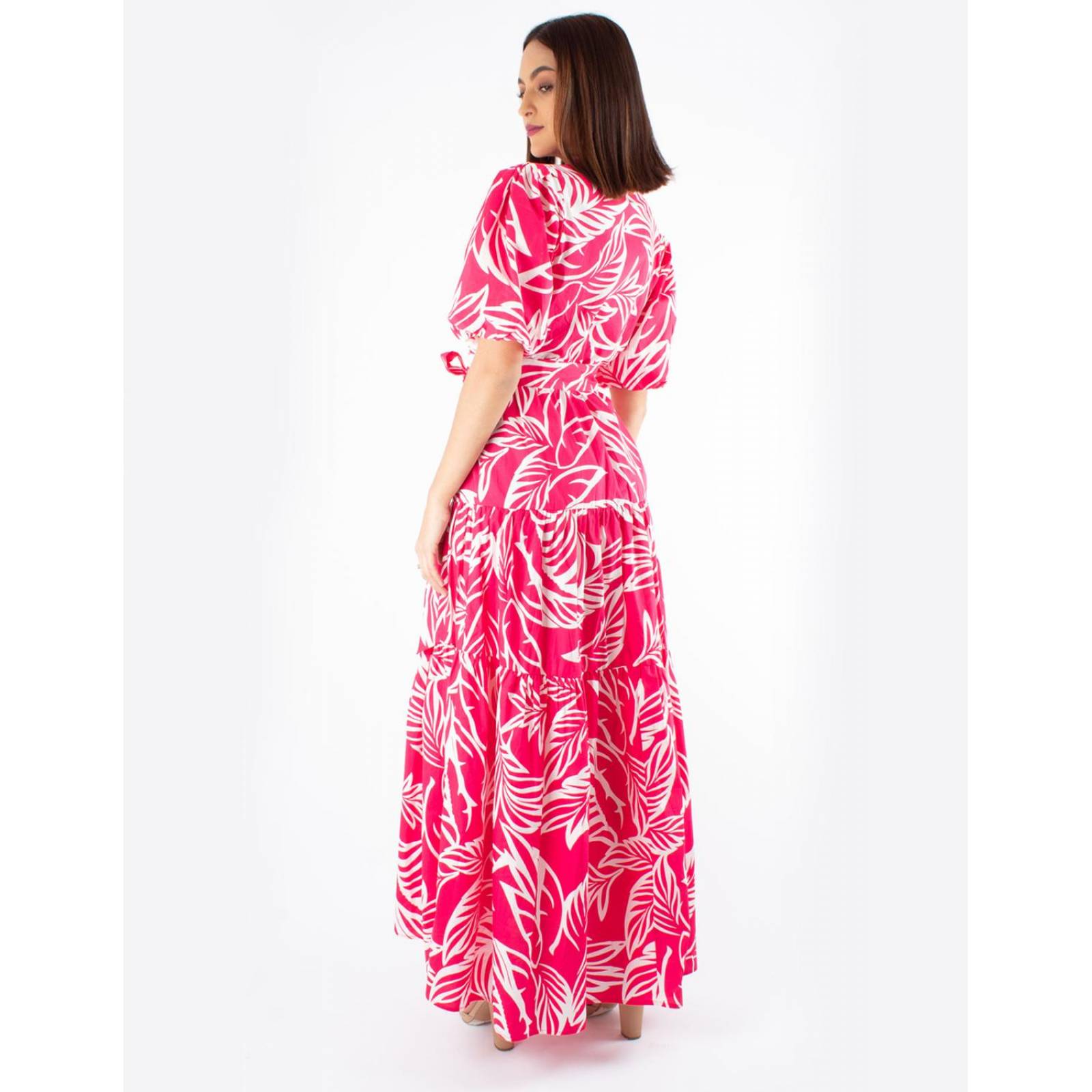 Vestido camisero de algodón, con manga bomba 