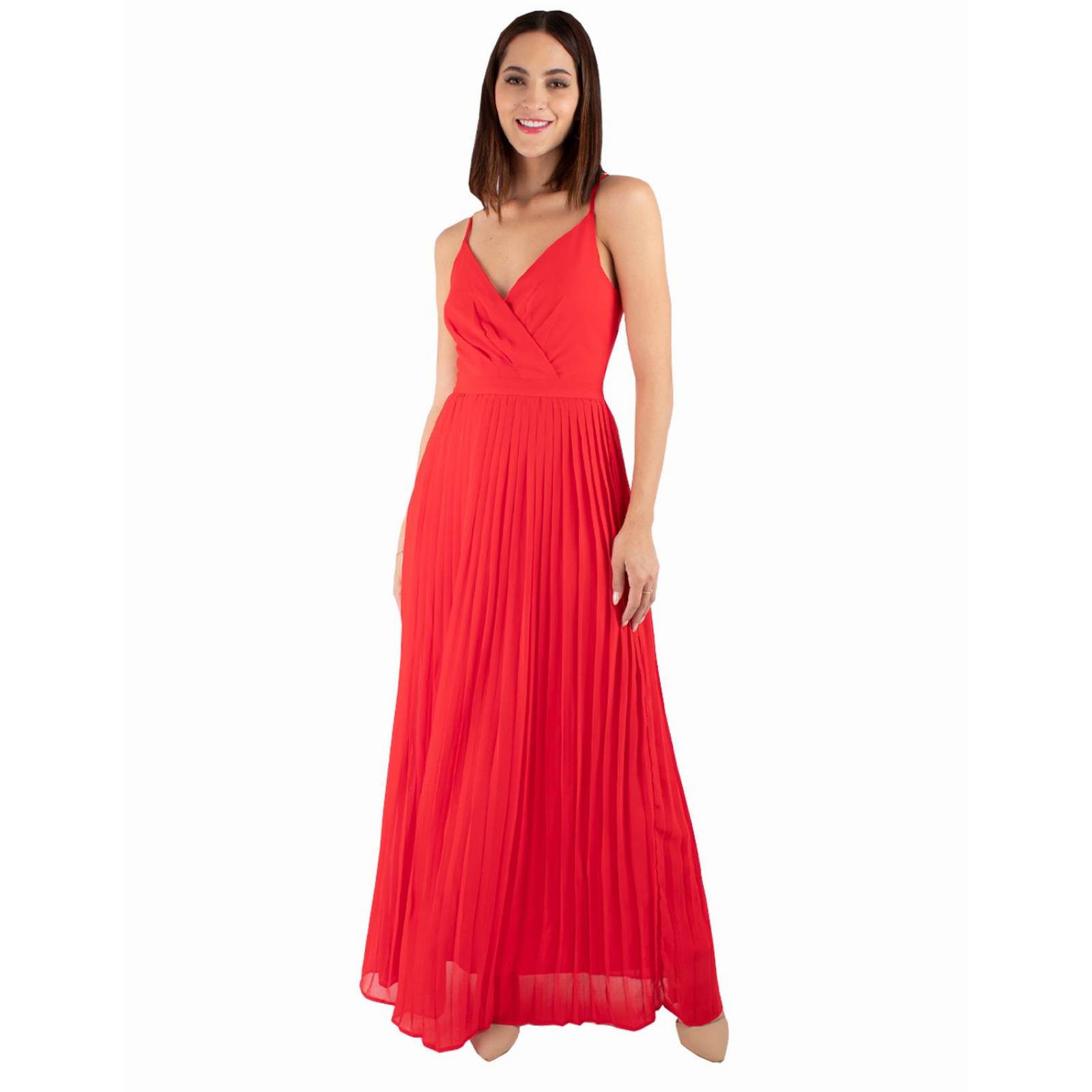 Maxi vestido de tirantes con falda plisada