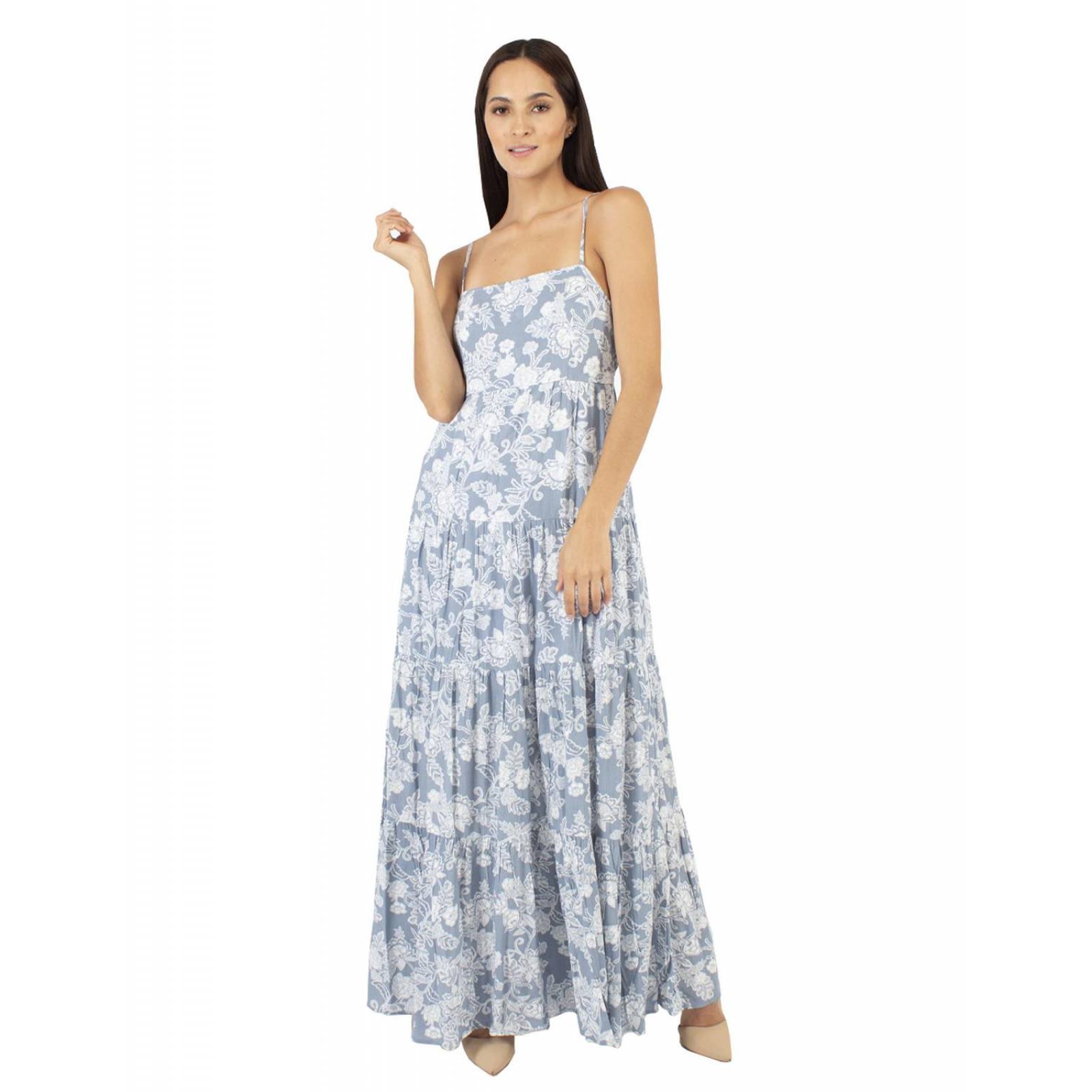 Vestidos de chiffon con volantes en las mangas y tirantes finos Lavanda Tallas Grandes