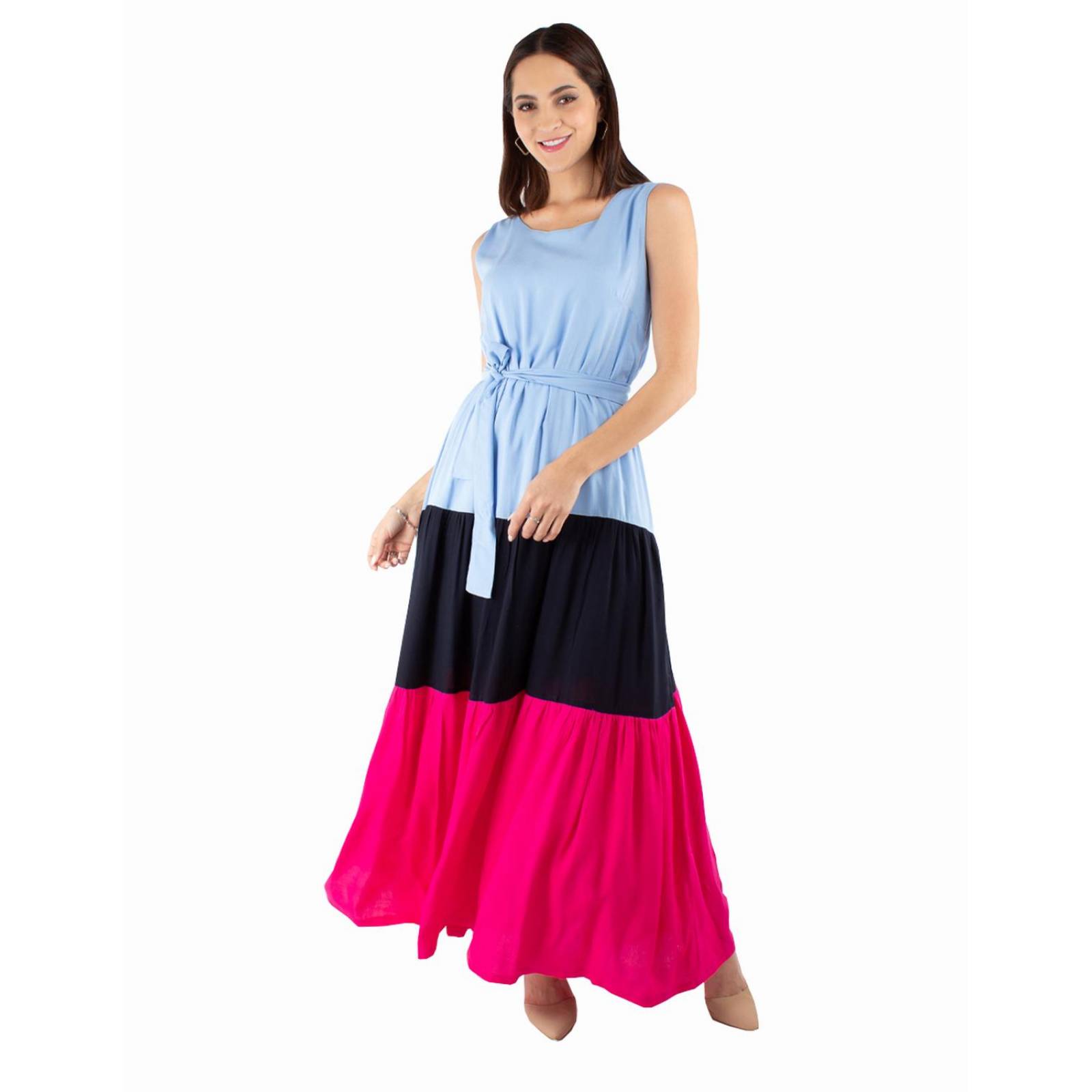 Maxi vestido color block 