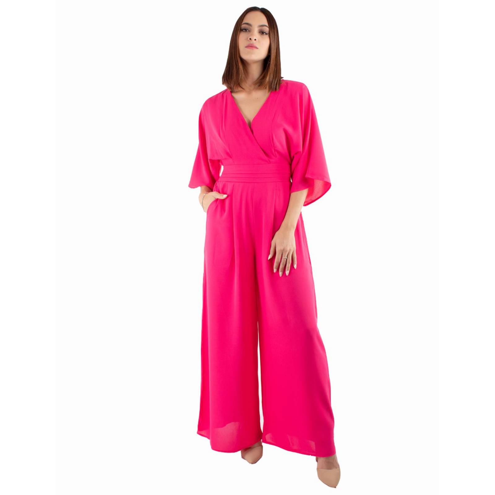 Jumpsuit pantalón amplio con manga amplia 