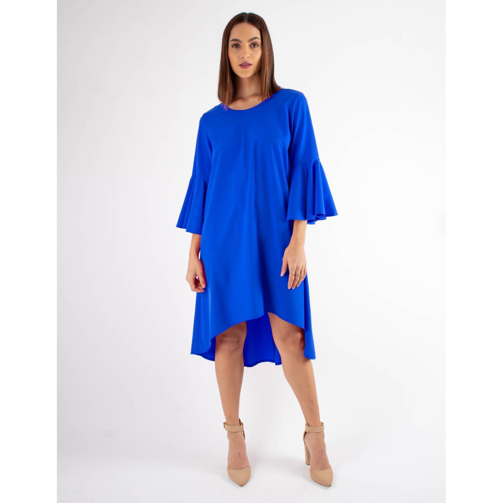 Vestido largo asimétrico manga campana 