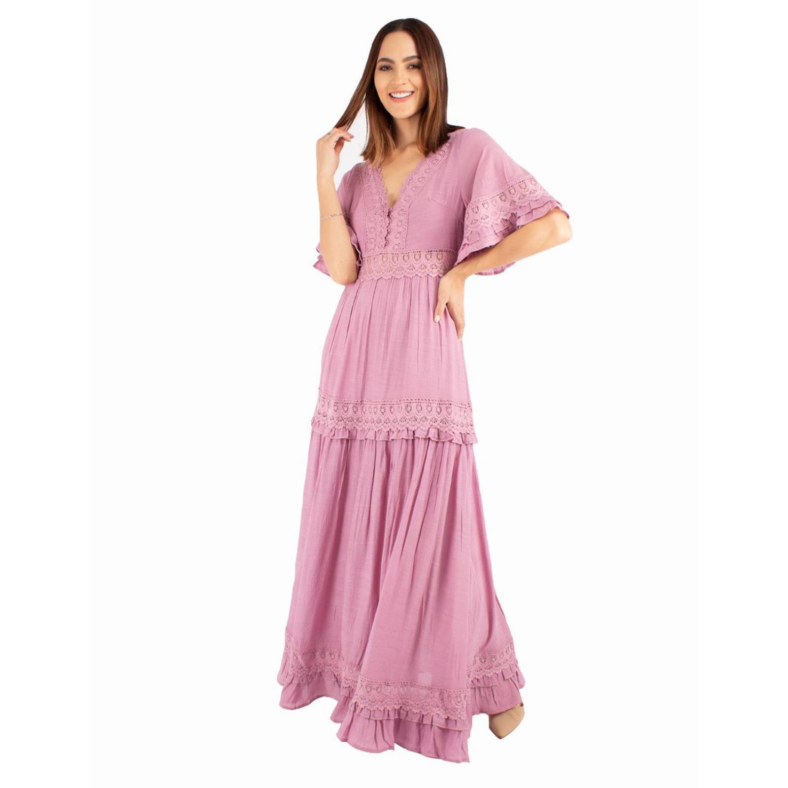Vestido maxi con encaje 