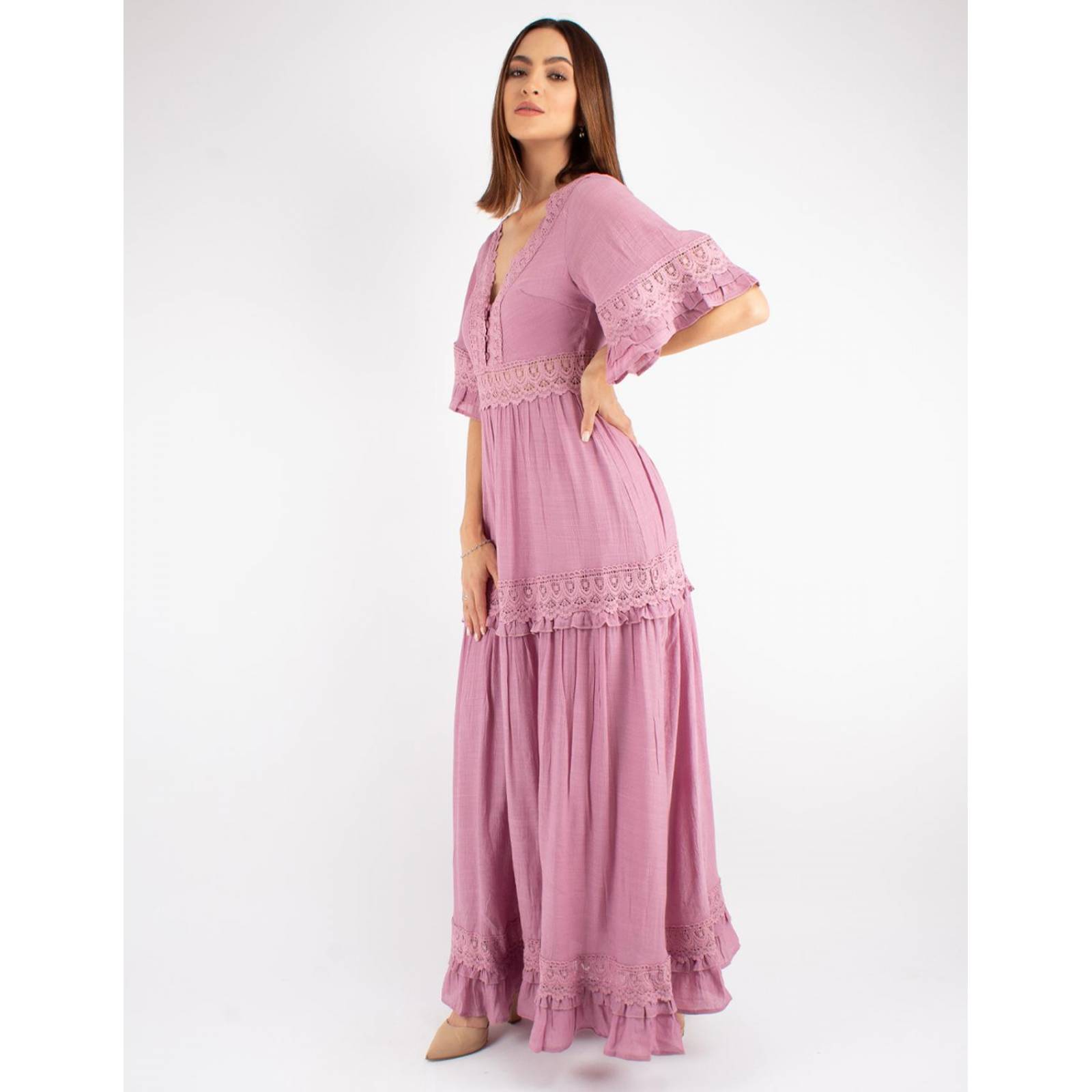 Vestido maxi con encaje 