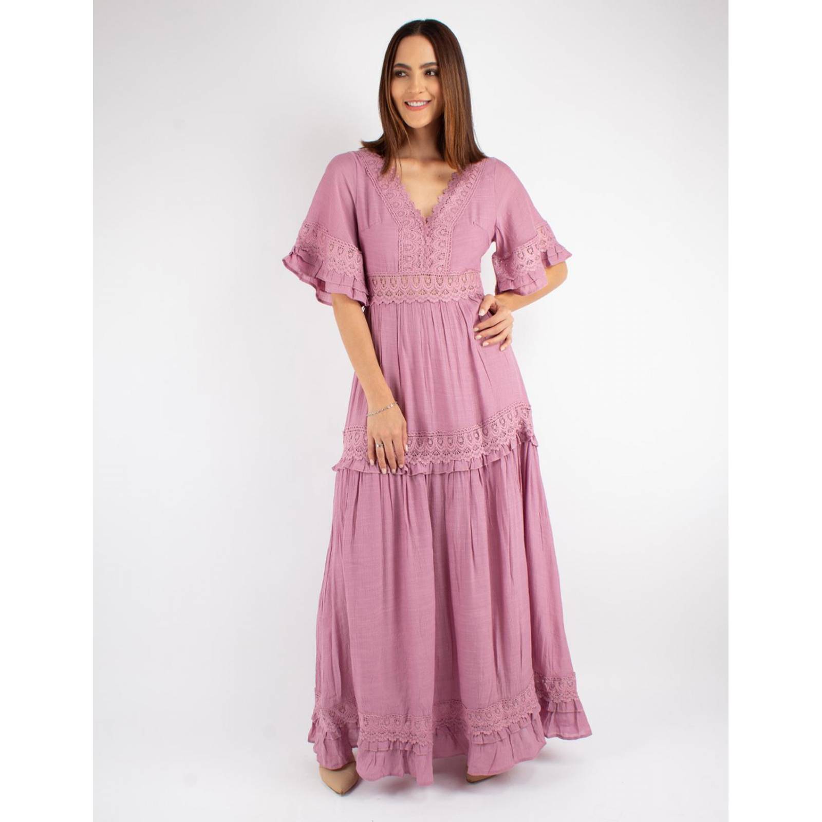 Vestido maxi con encaje 