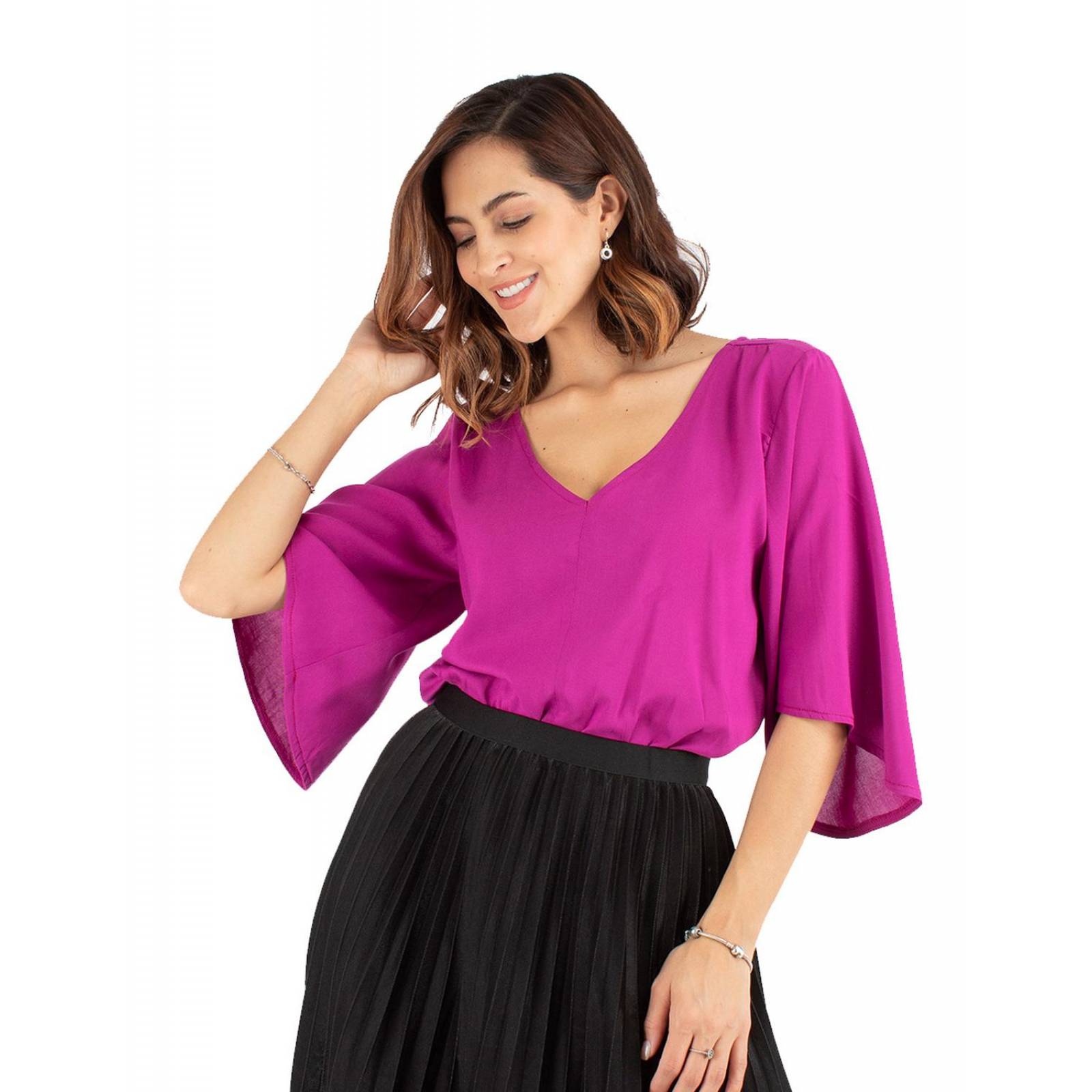 Blusa manga campana con cinto