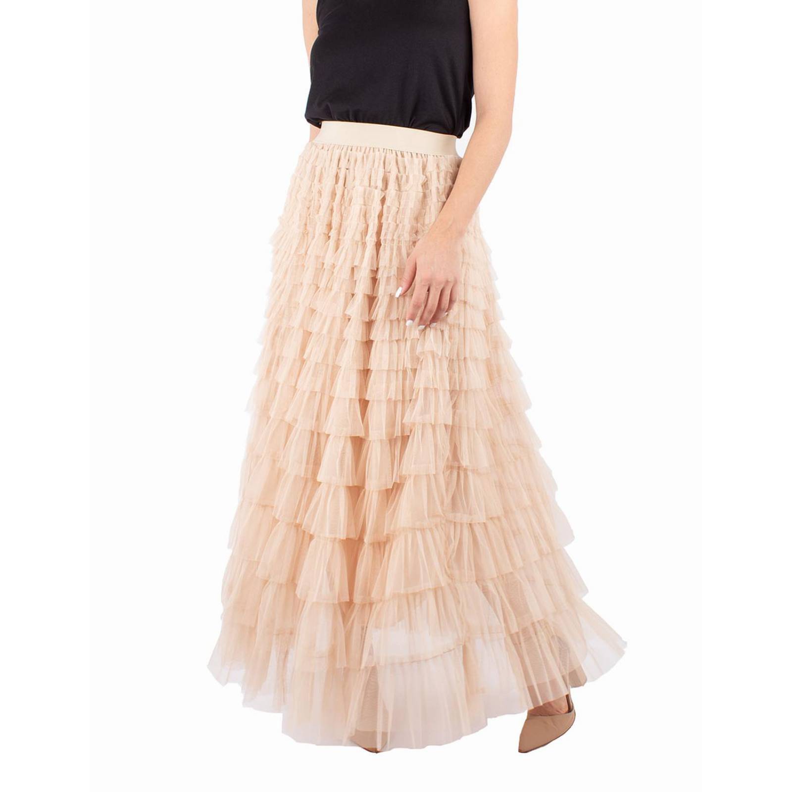 Falda maxi fruncidos horizontales 