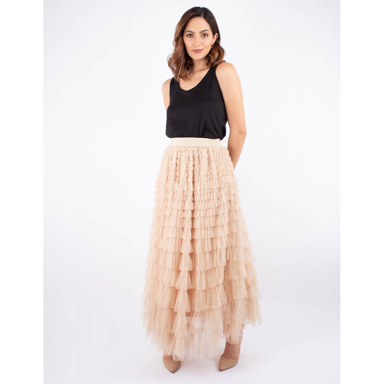 Falda maxi fruncidos horizontales 