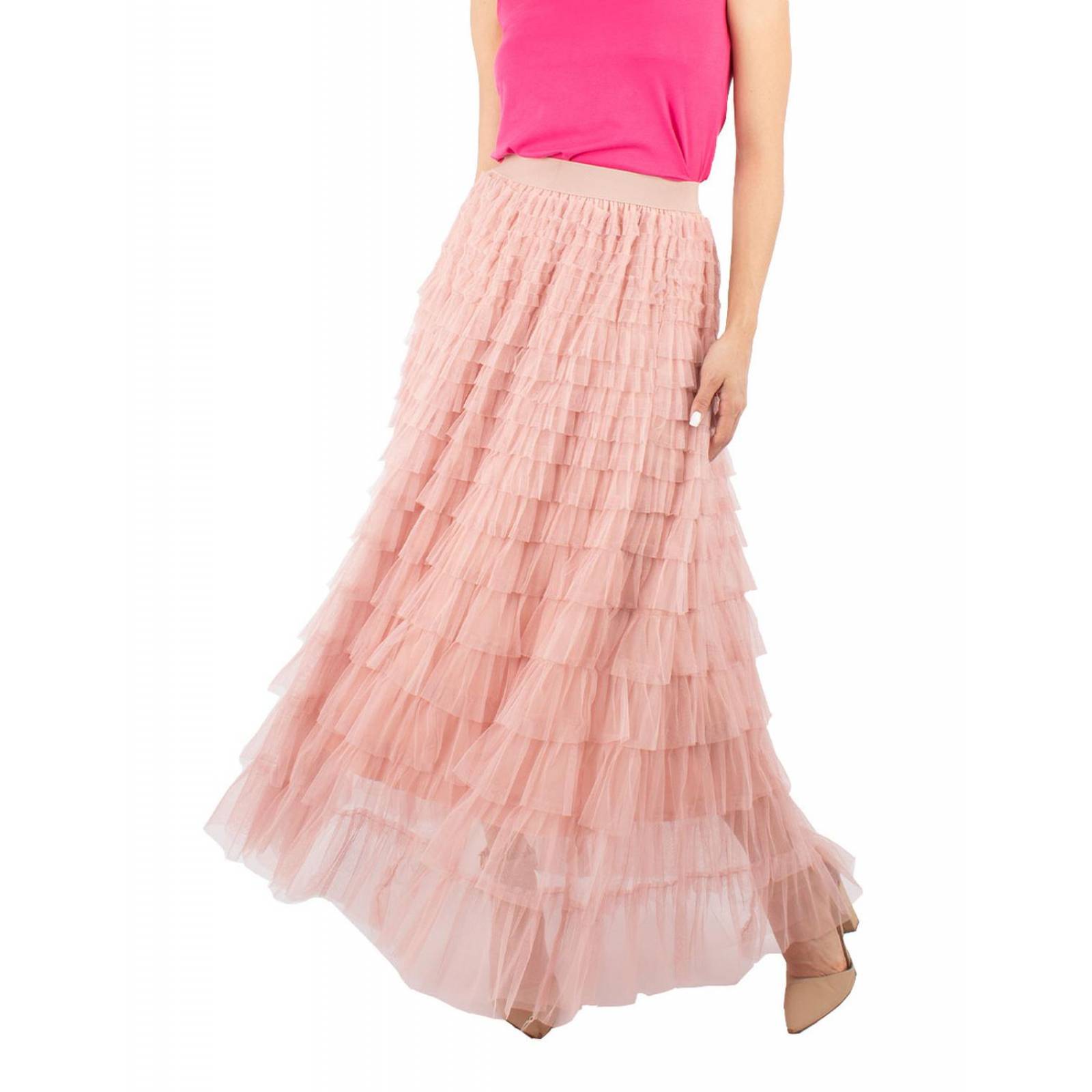 Falda maxi fruncidos horizontales 