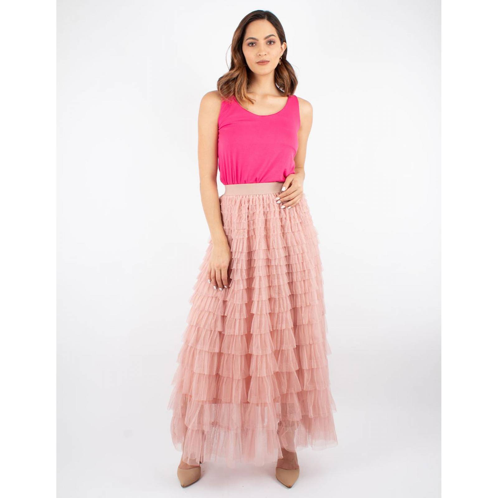 Falda maxi fruncidos horizontales 