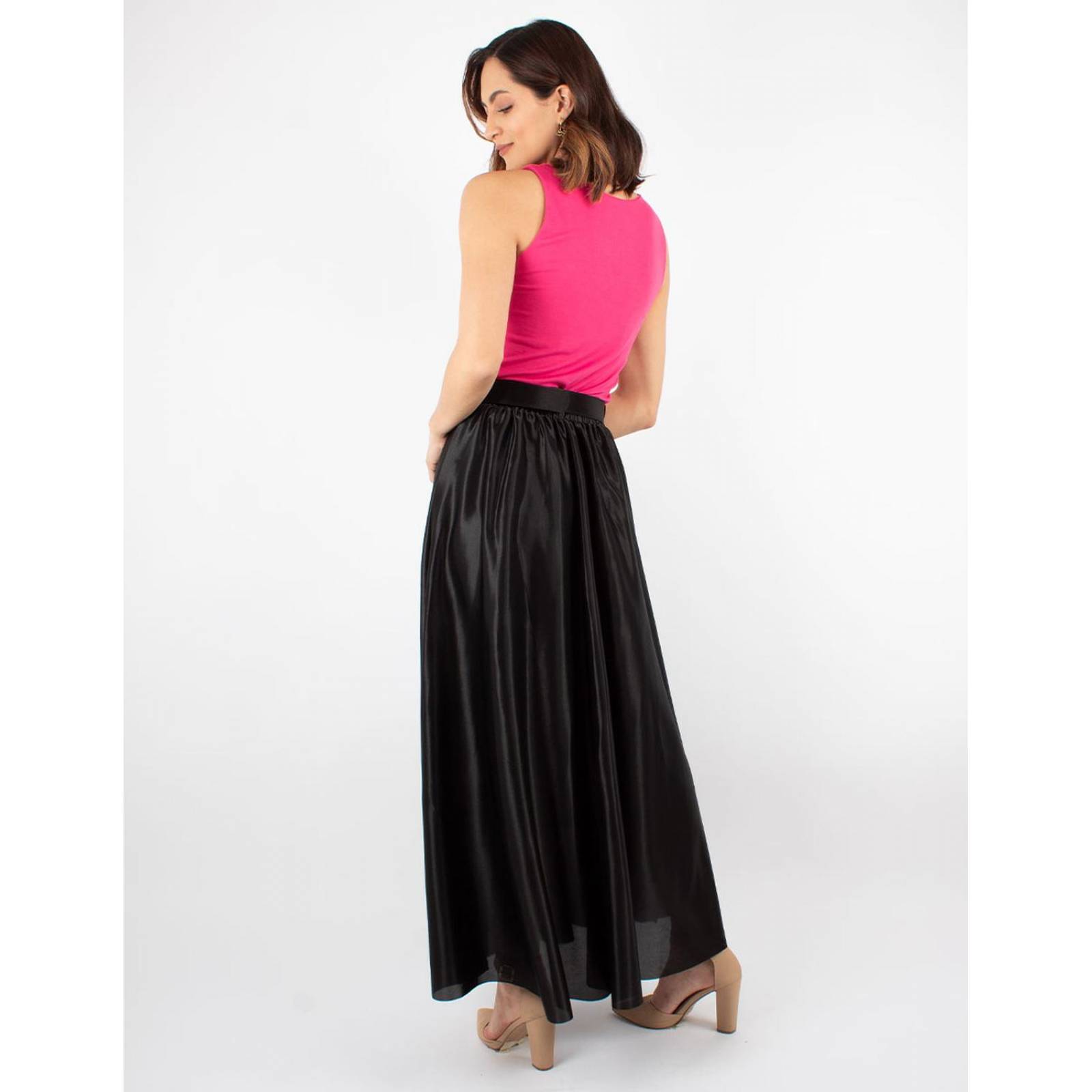 Maxi falda semicircular satinada con cinto