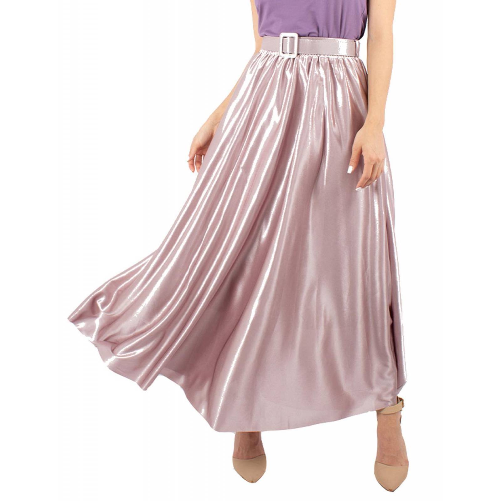 Maxi falda semicircular satinada con cinto