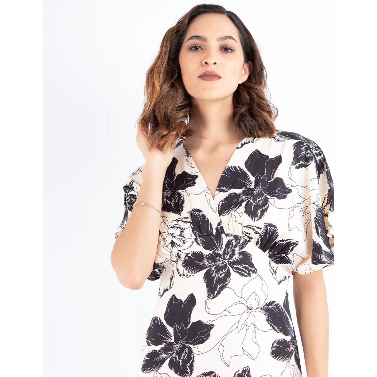 Vestido de manga kimono con print floral 