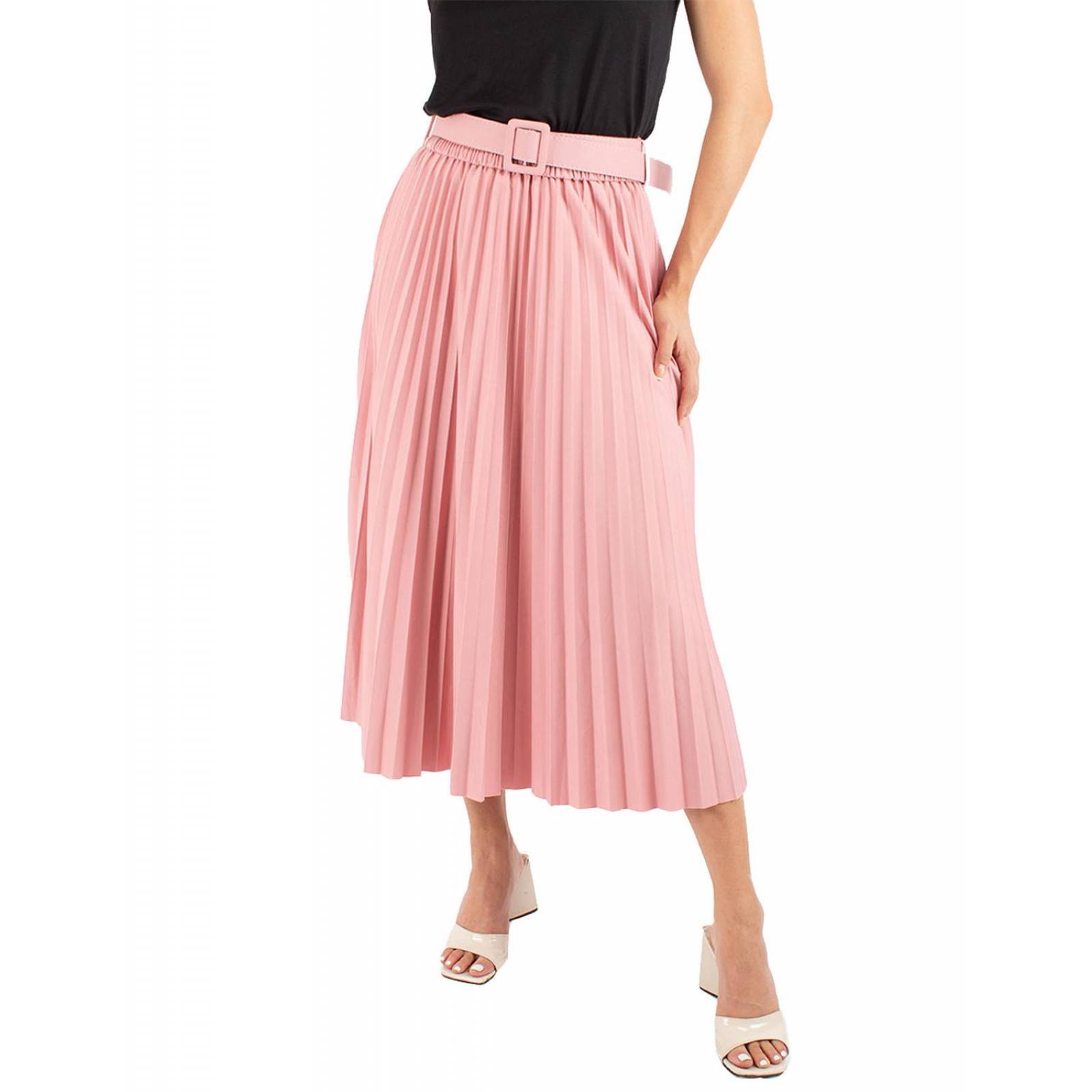 Falda plisada midi con cinto 