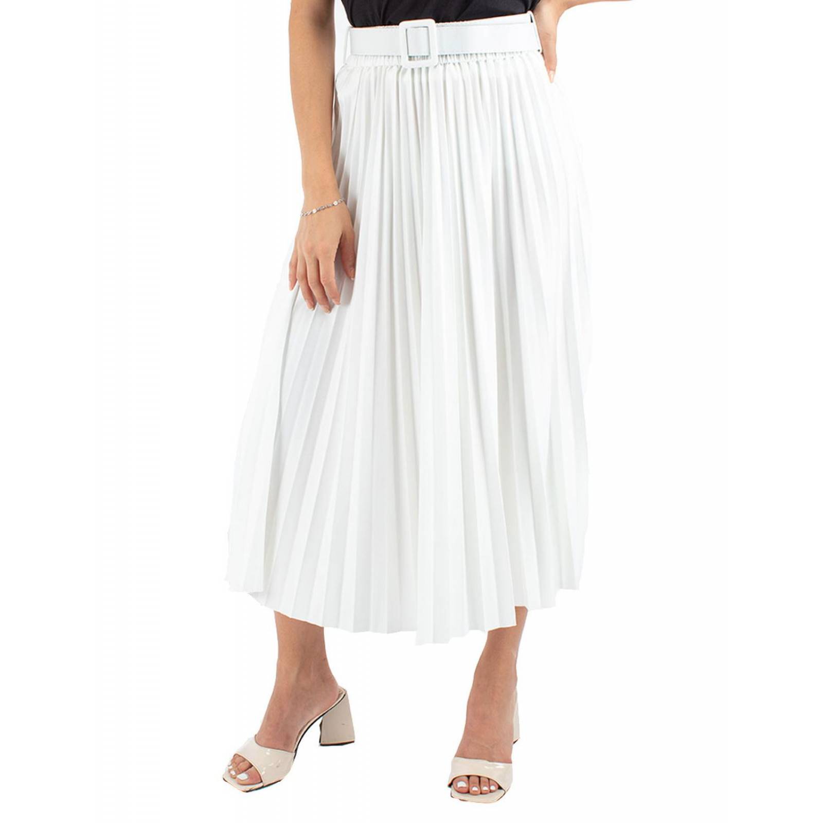 Falda plisada midi con cinto 