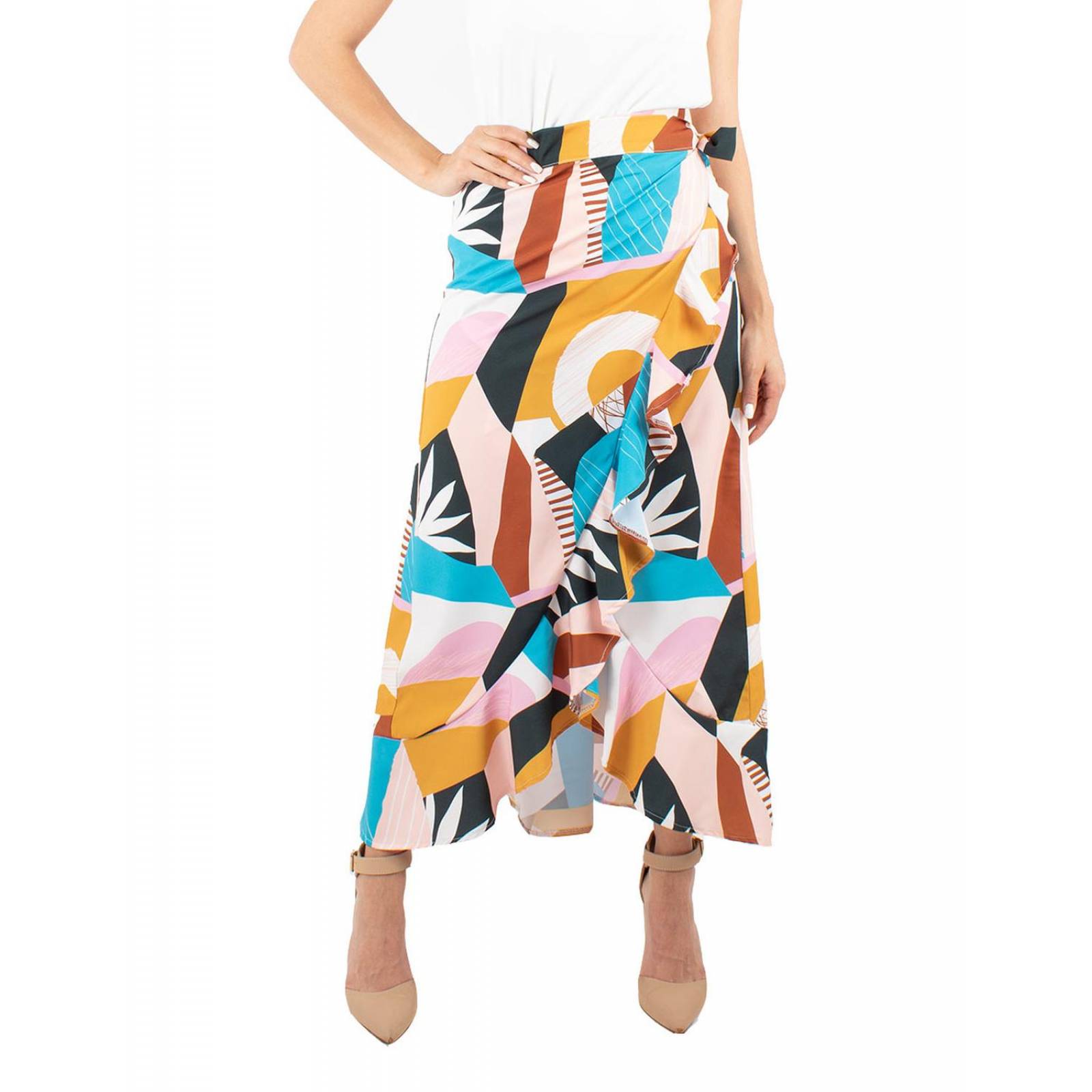 Falda envolvente con escarola print gráfico 