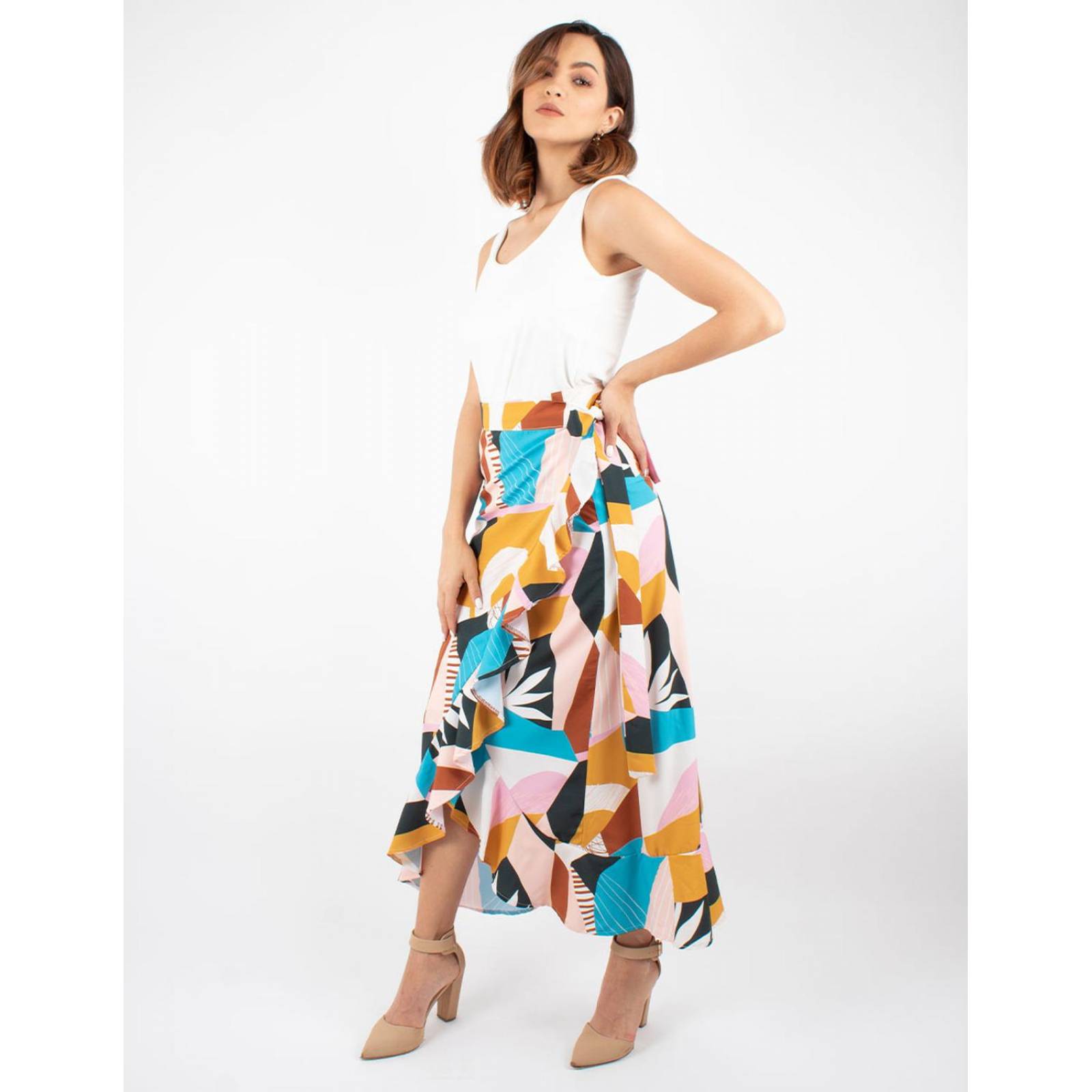 Falda envolvente con escarola print gráfico 