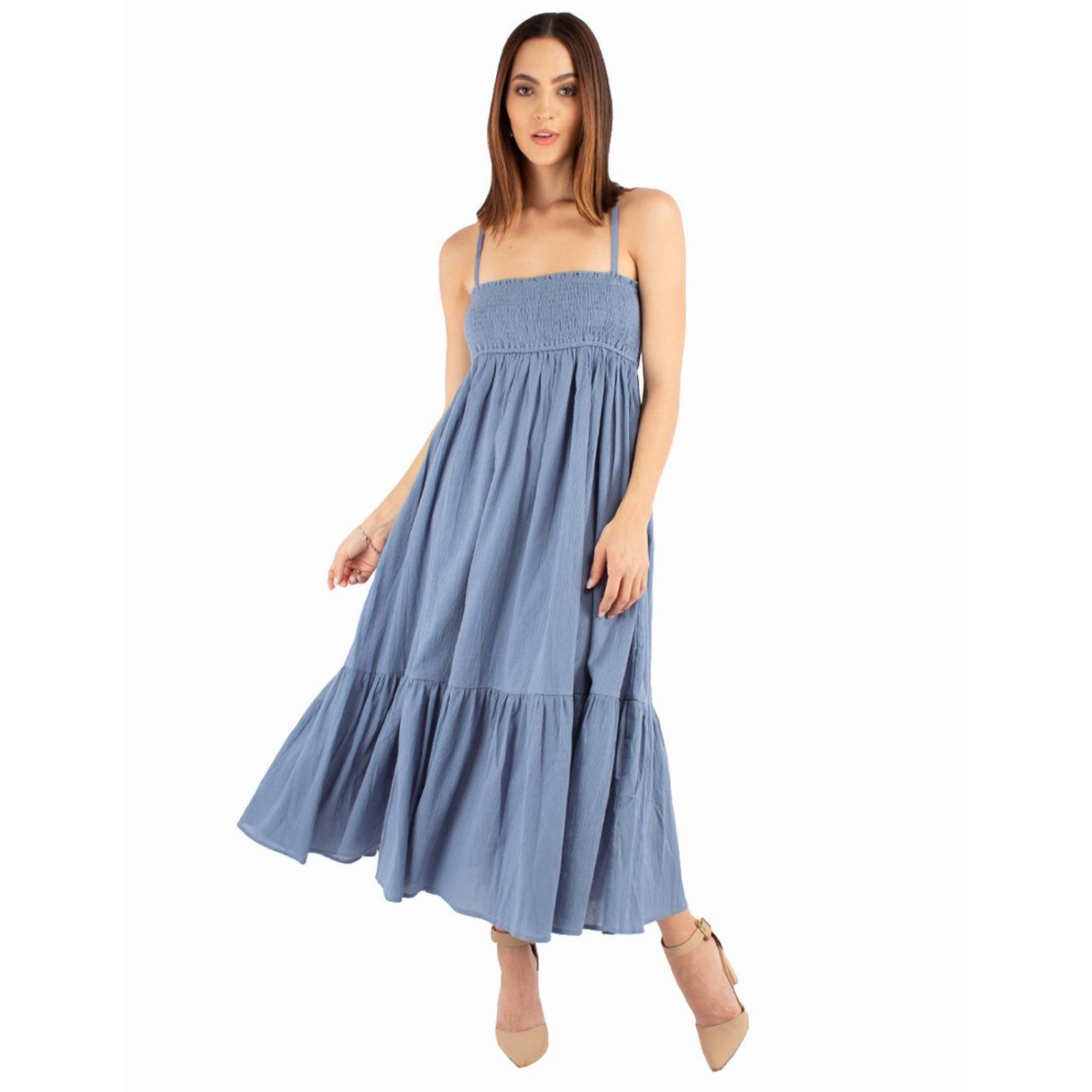 Vestido midi amplio azul mezclilla 
