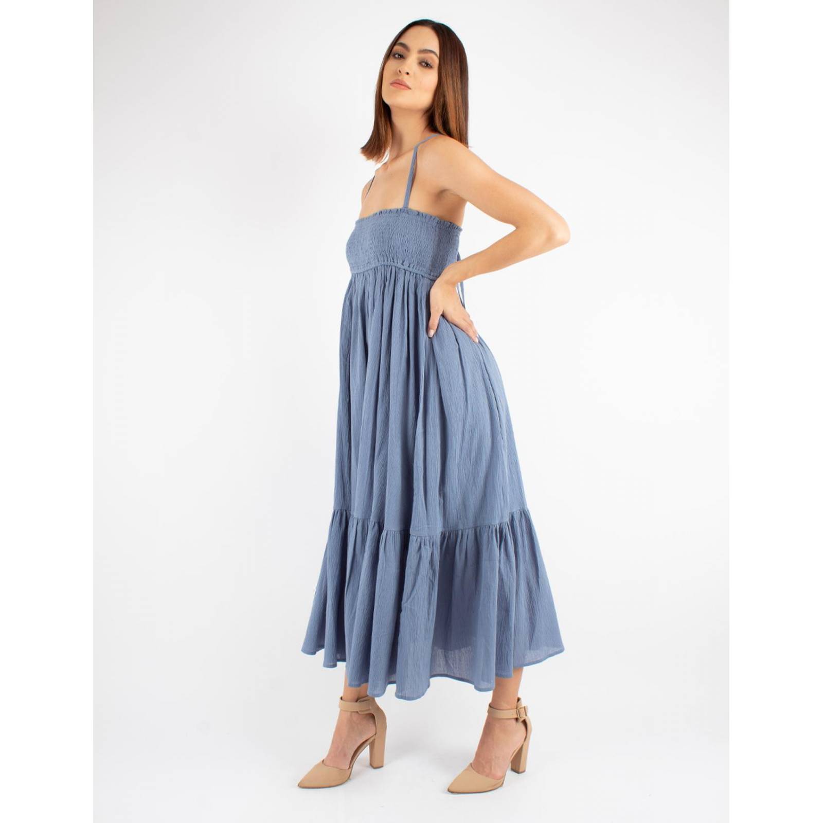 Vestido midi amplio azul mezclilla 