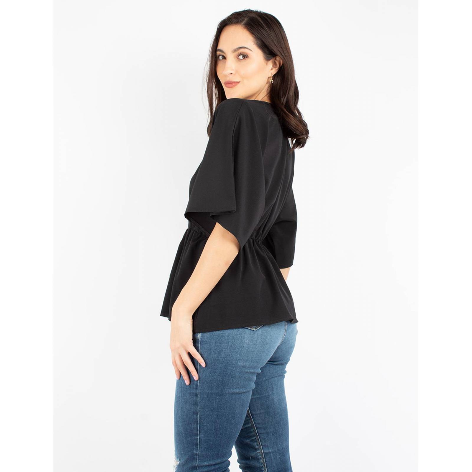 Blusa manga amplia con elástico en la cintura