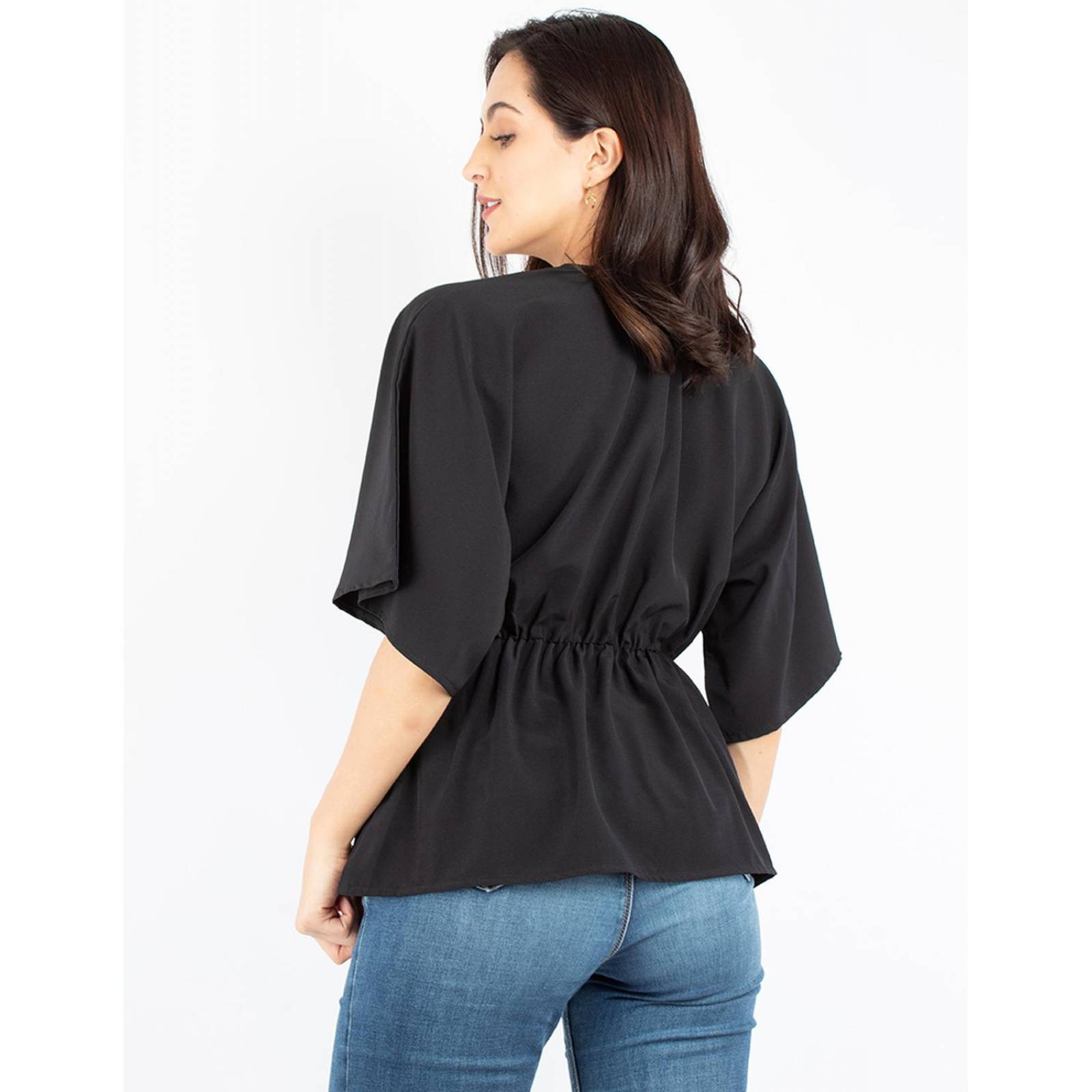 Blusa manga amplia con elástico en la cintura
