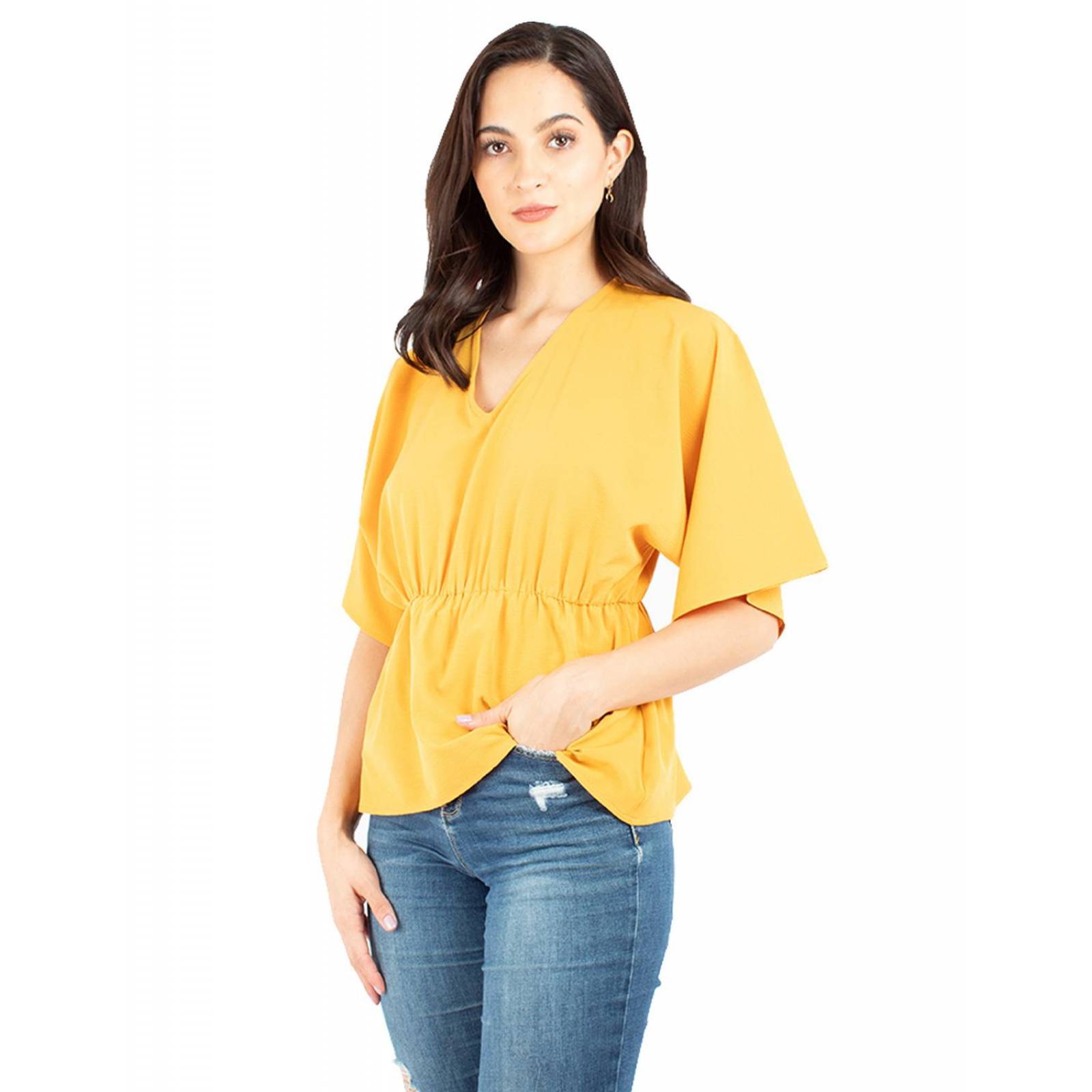 Blusa manga amplia con elástico en la cintura