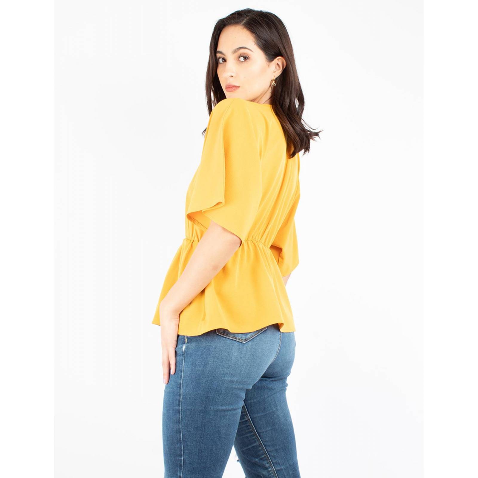 Blusa manga amplia con elástico en la cintura