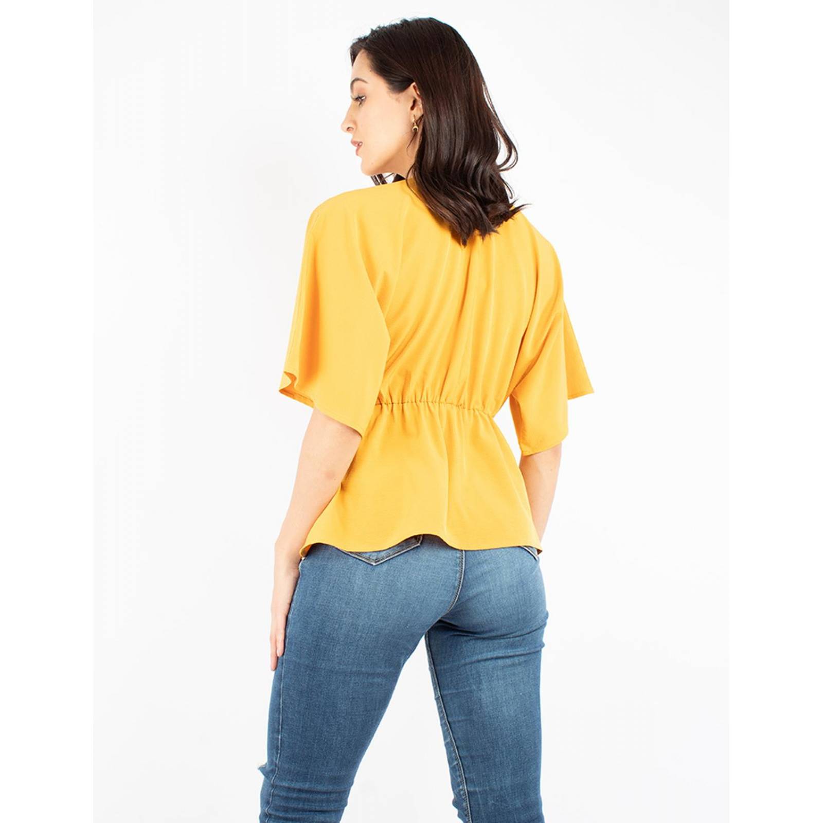 Blusa manga amplia con elástico en la cintura