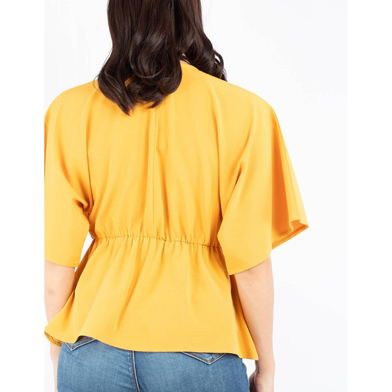Blusa manga amplia con elástico en la cintura