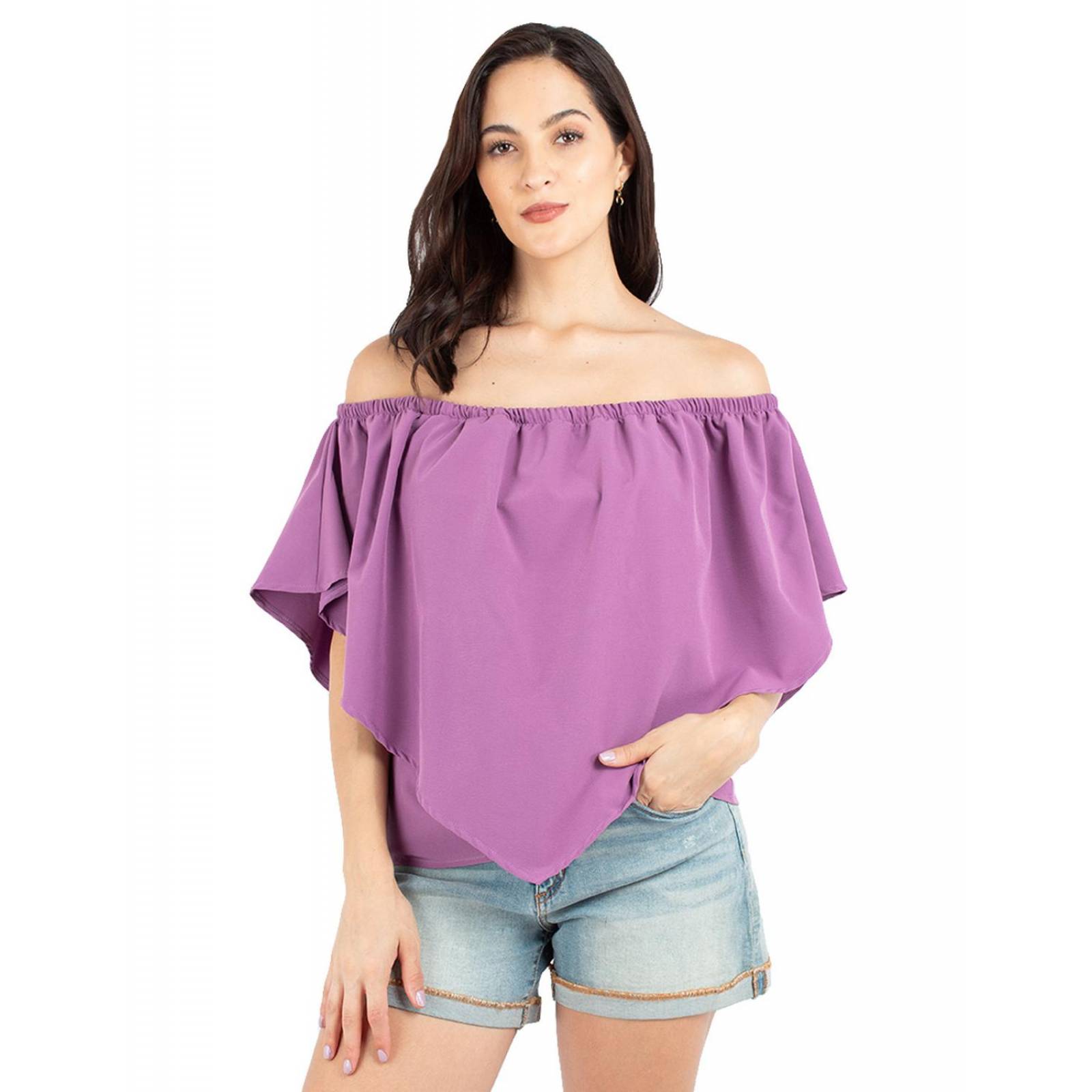 Blusa hombros descubiertos con olán en pico 